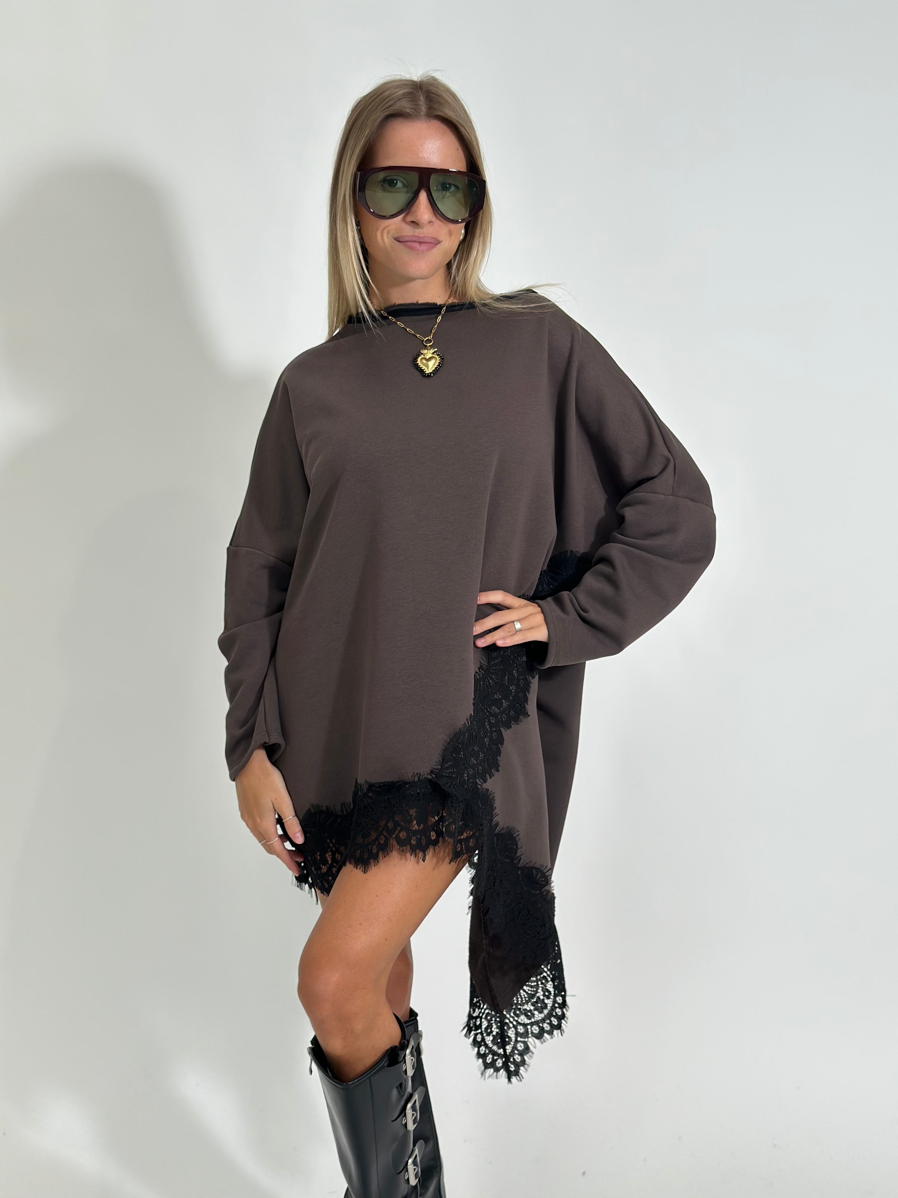 Felpa asimmetrica pizzo 80292 MORO
