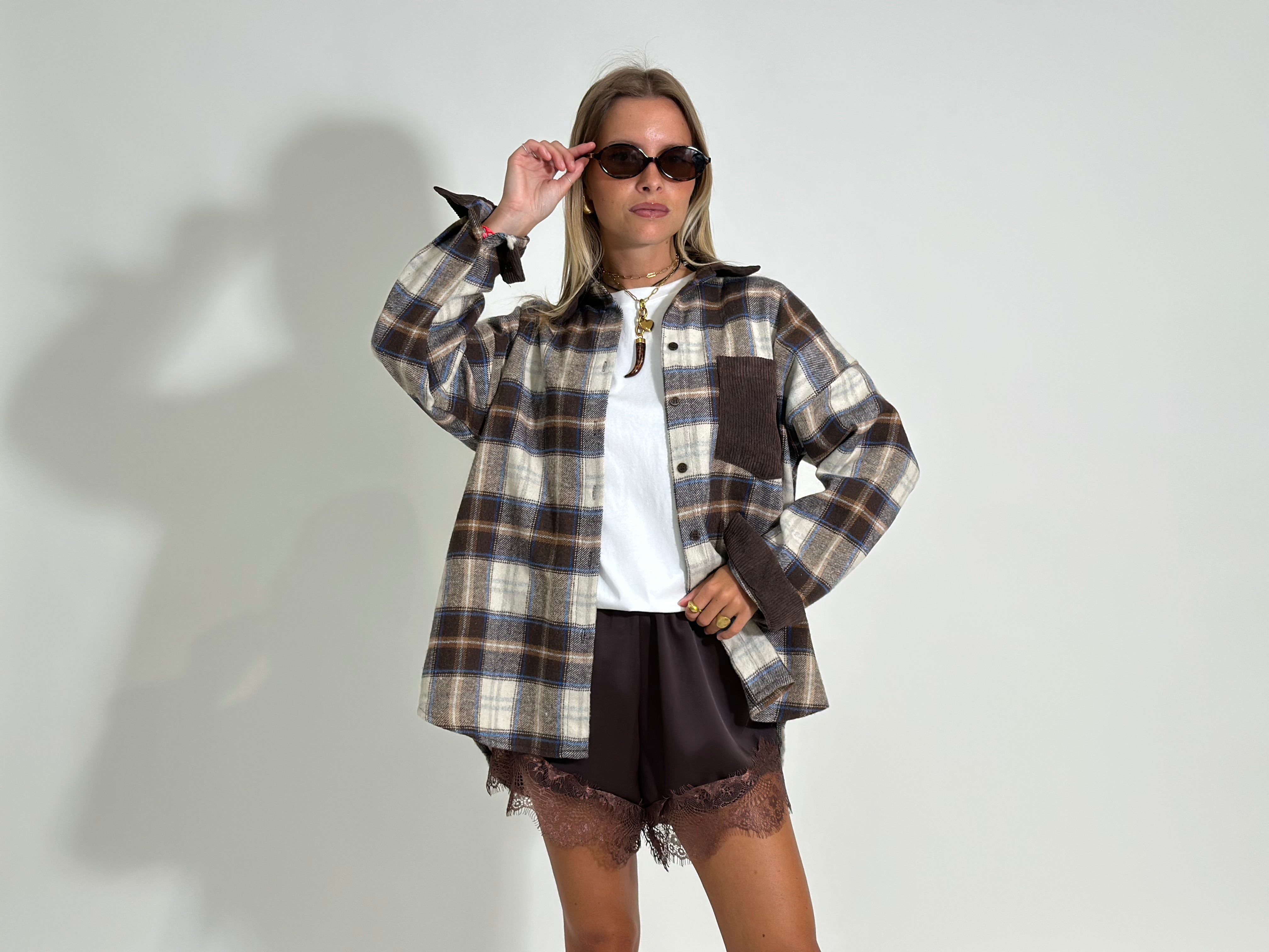 Camicia check velluto 25683 MORO