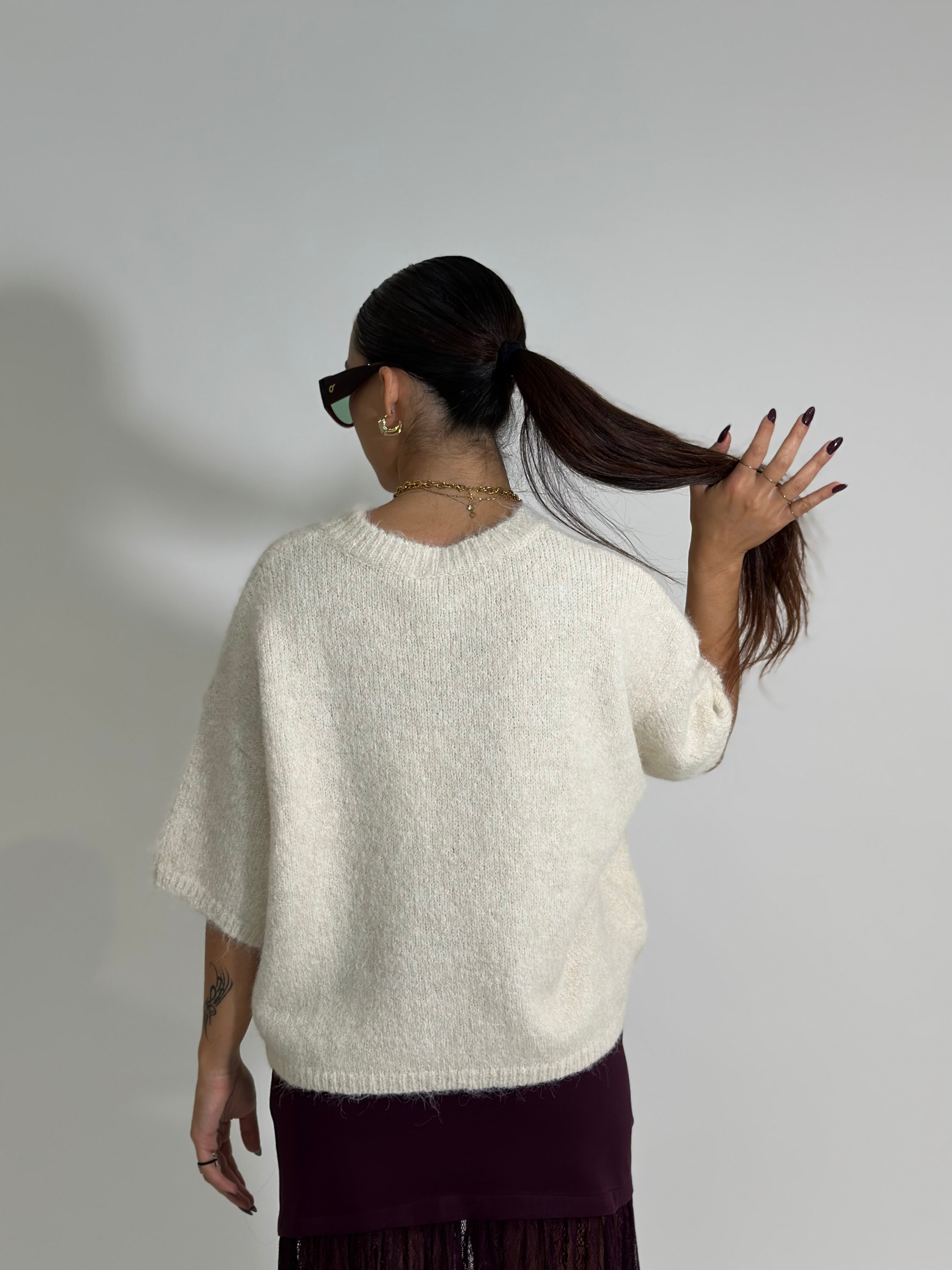 Maglia scatoletta A25179 PANNA