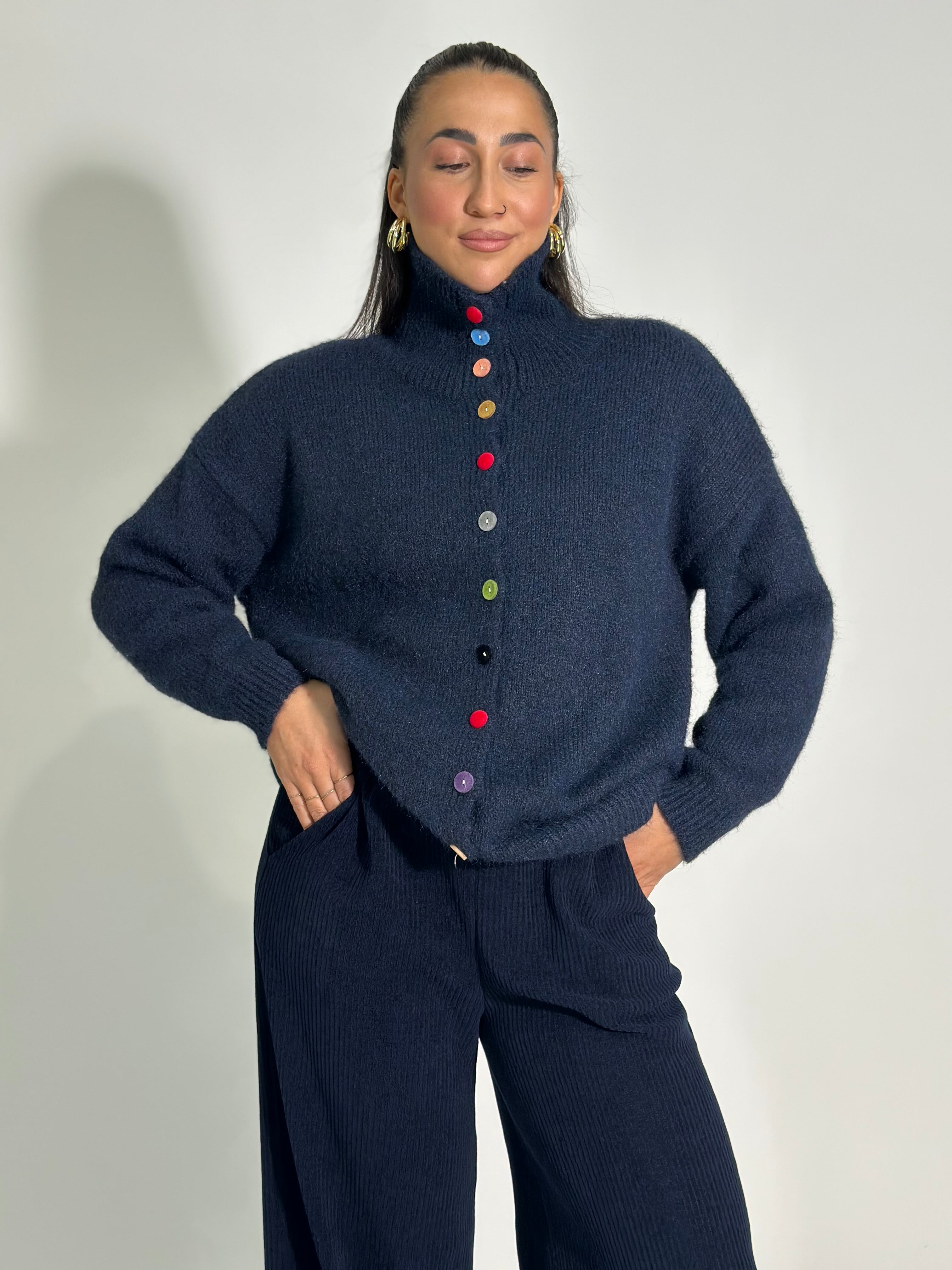 Maglia bottoni color W46790 BLU