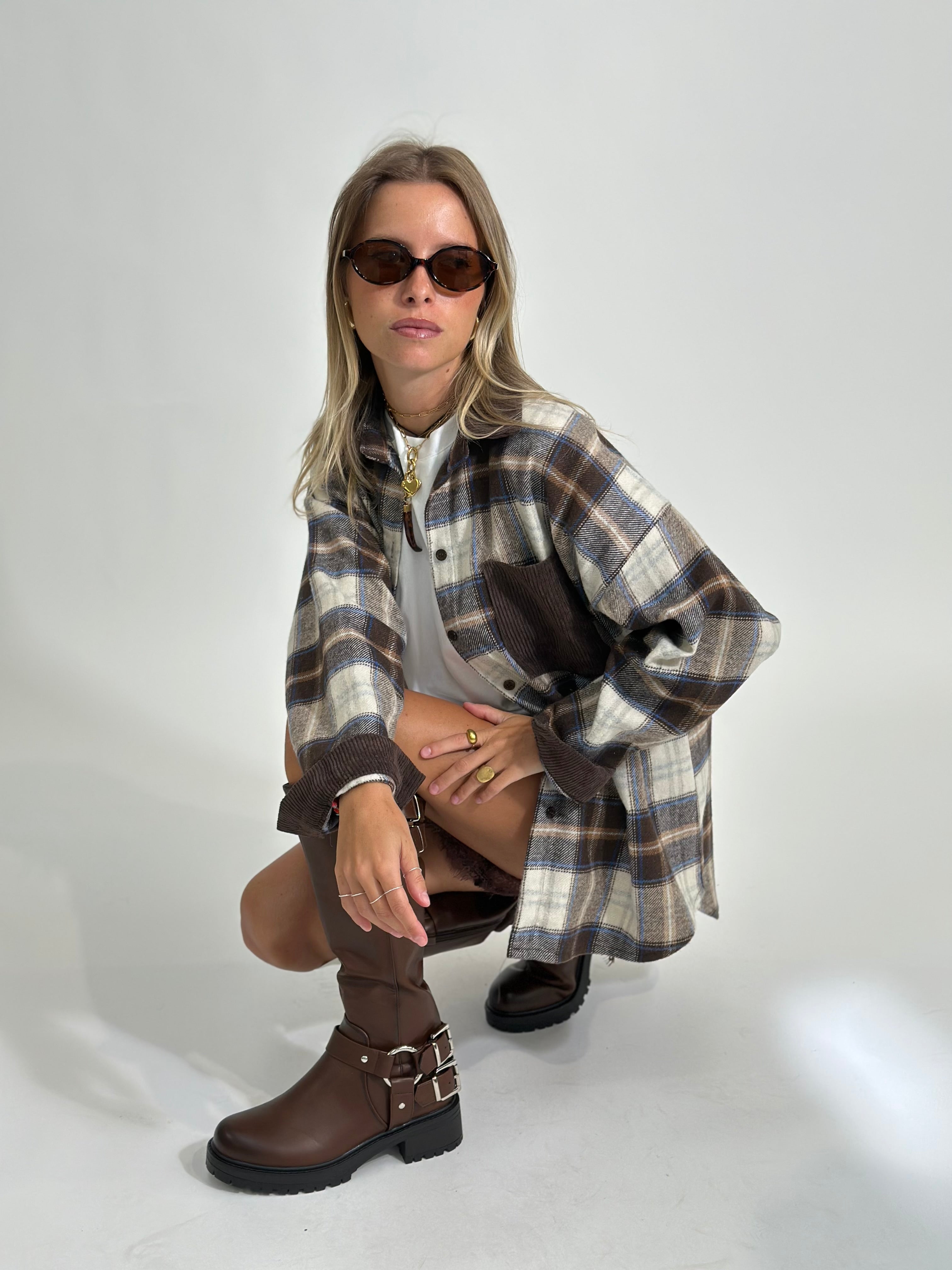 Camicia check velluto 25683 MORO