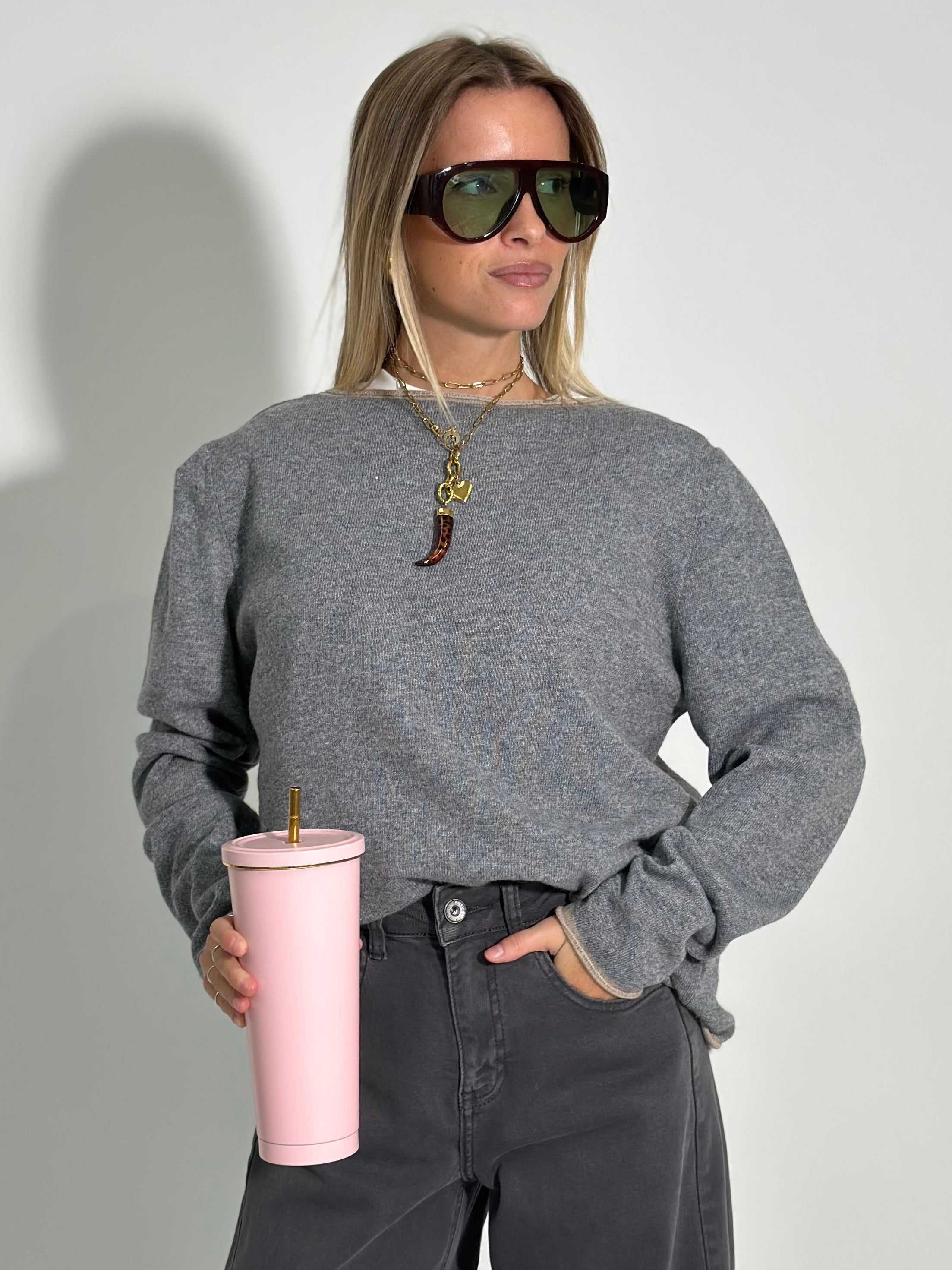 Maglia cashmere blend Bicolore 6635 G. SCURO