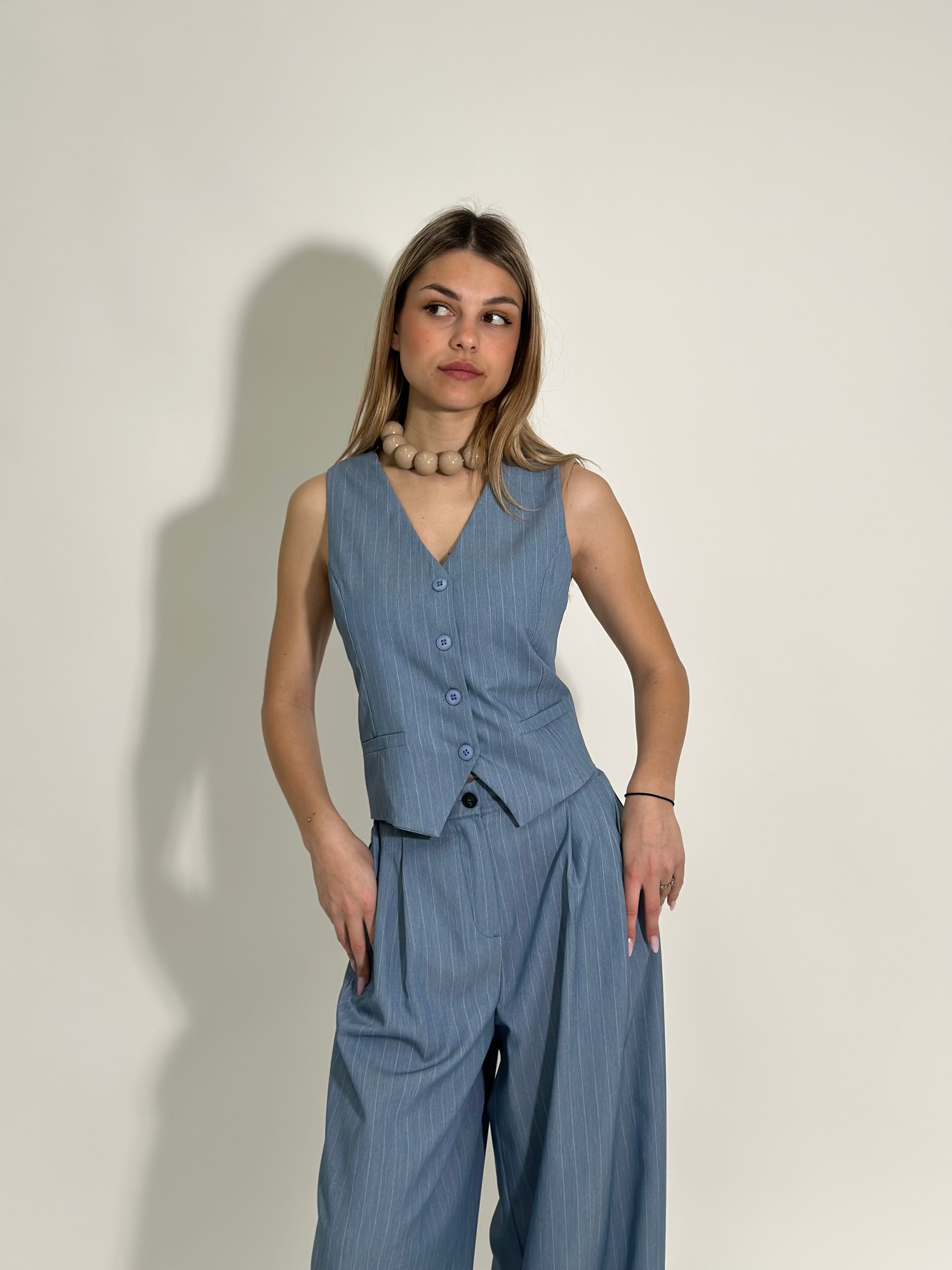 Gilet gessato 6231 AZZURRO