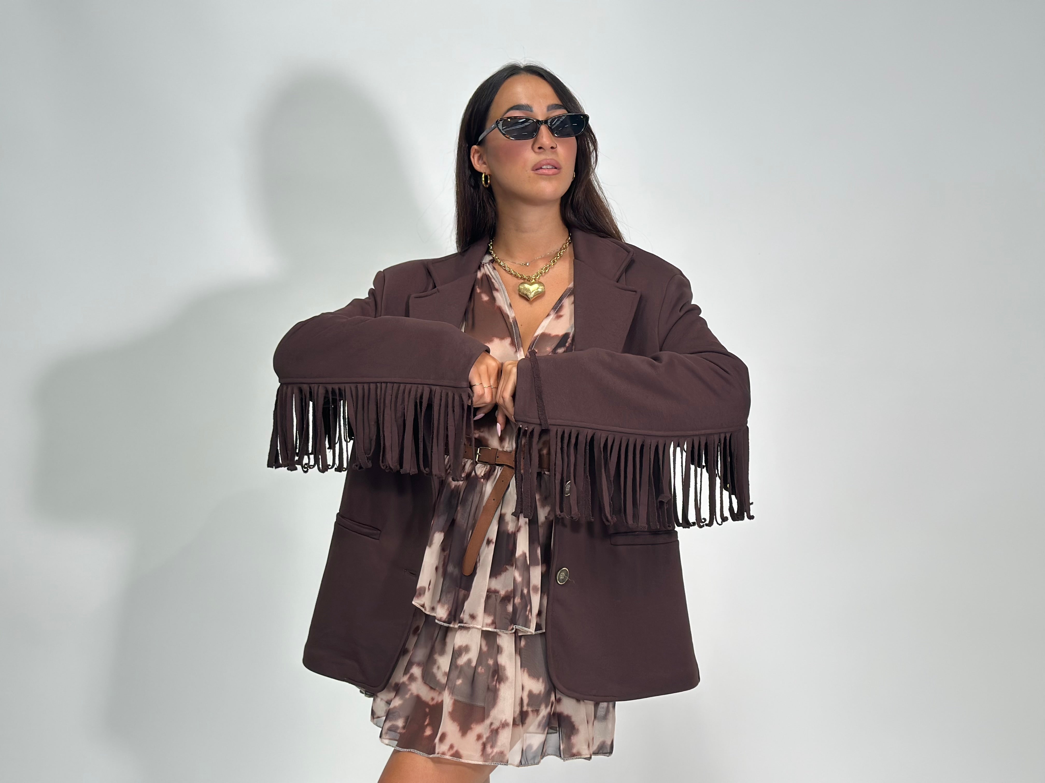 Giacca frange 02841 MARRONE