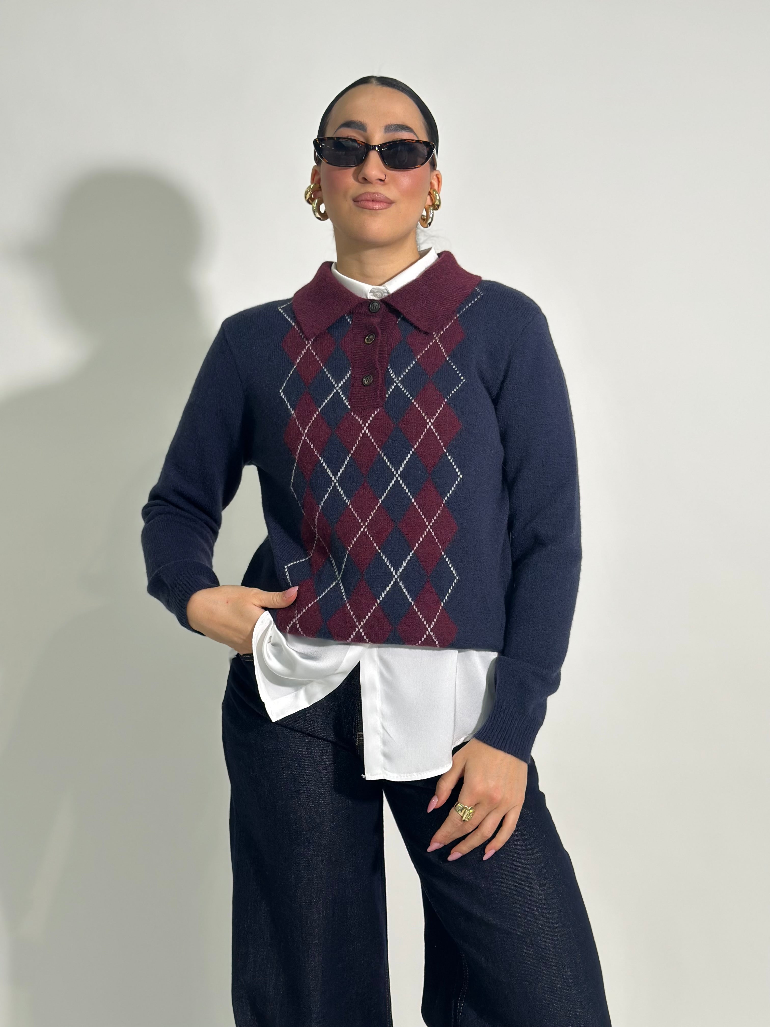 Maglia polo rombi L8079