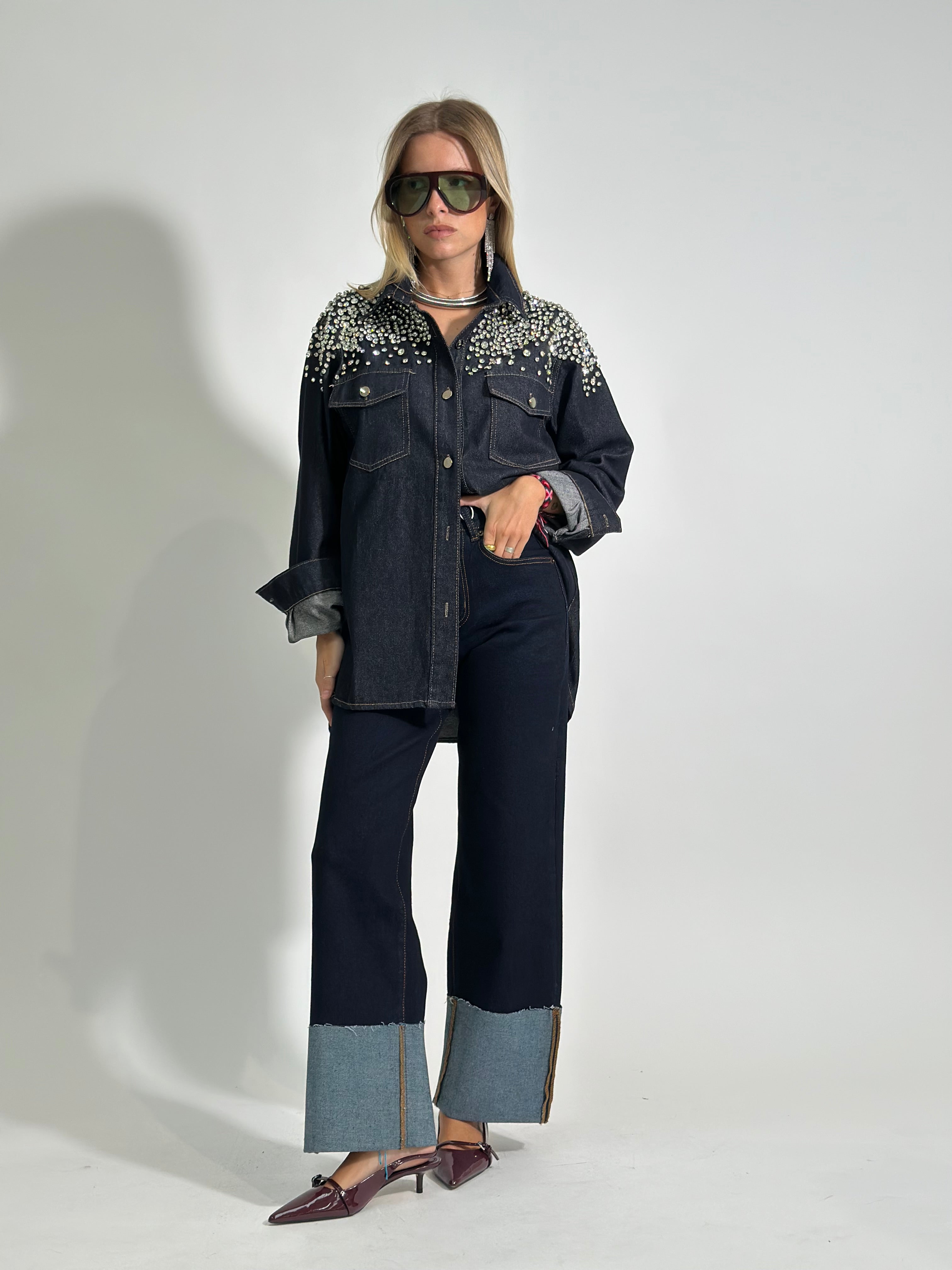 Giacca denim cristalli 2508 BLU