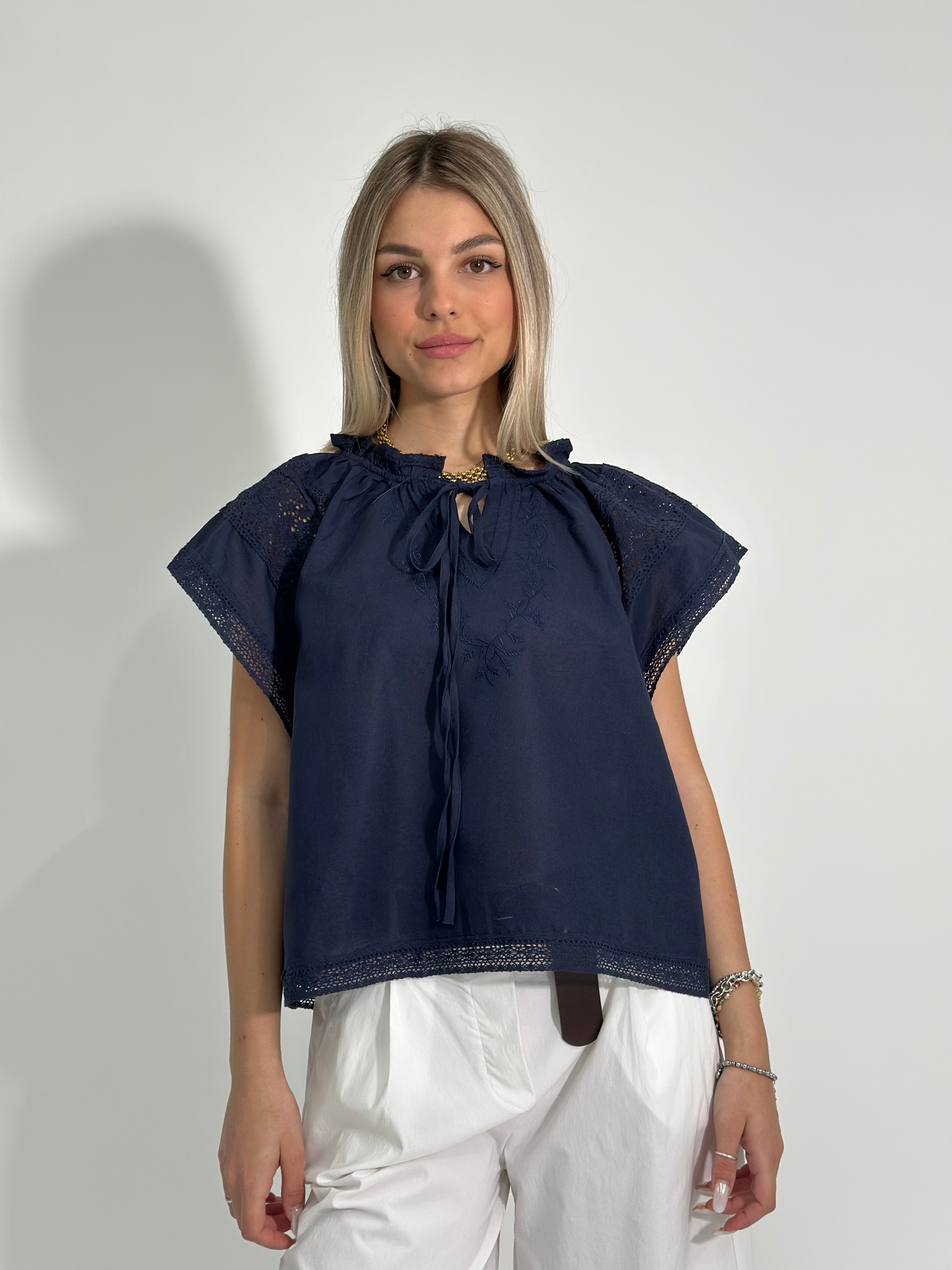 Camicia lino + pizzo K859