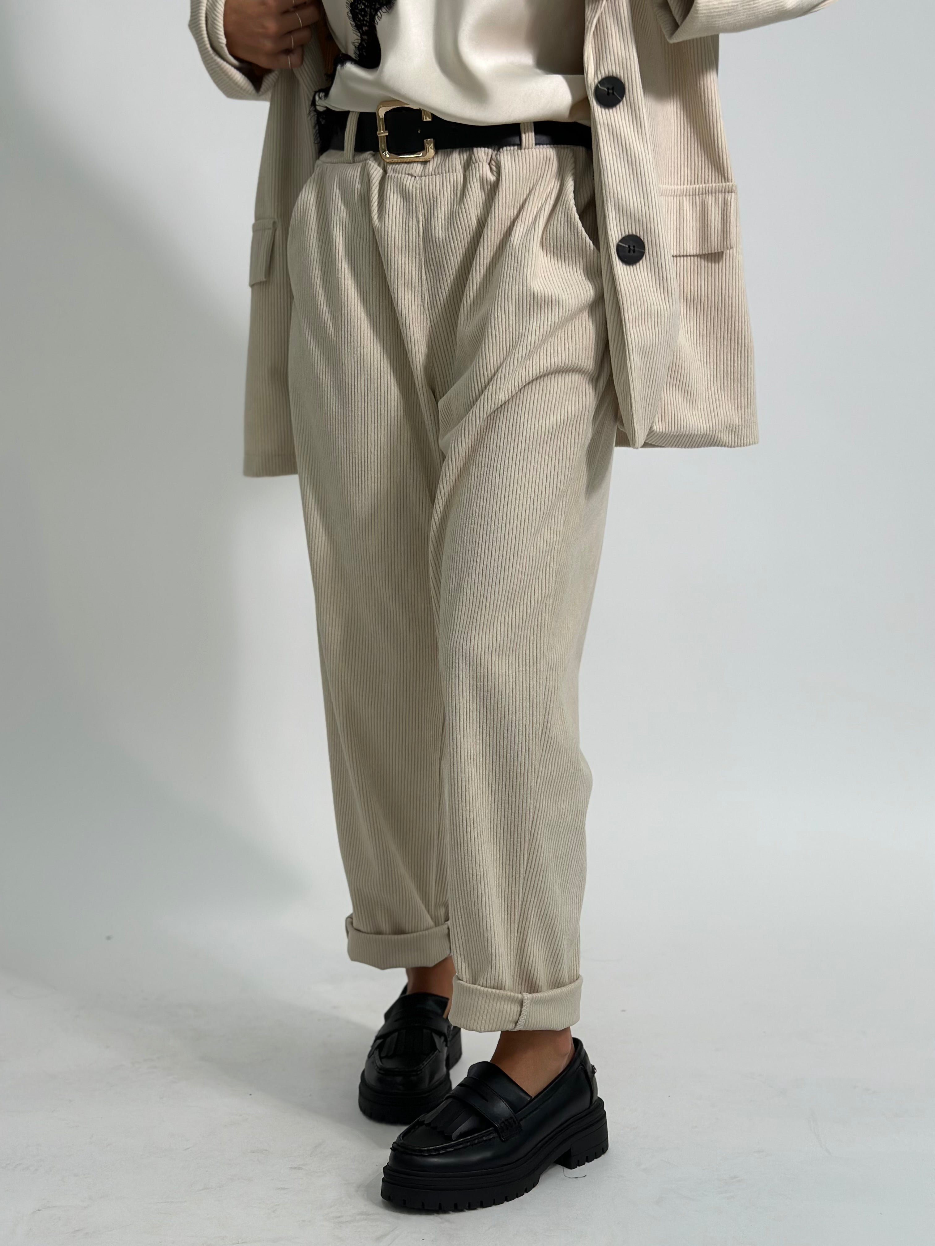 Pantalone velluto cintura 25337 PANNA
