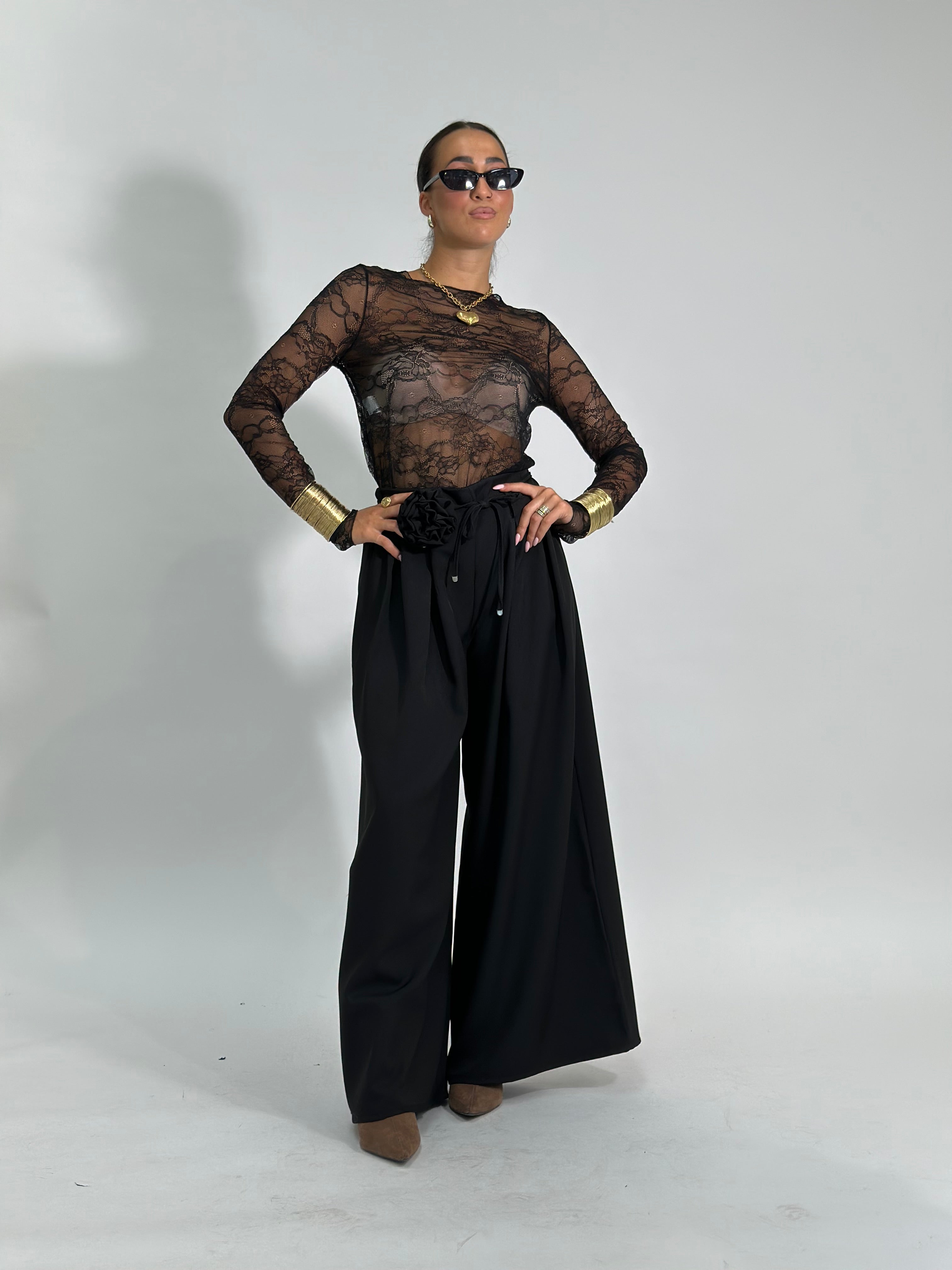 Pantalone fiore 25603 NERO