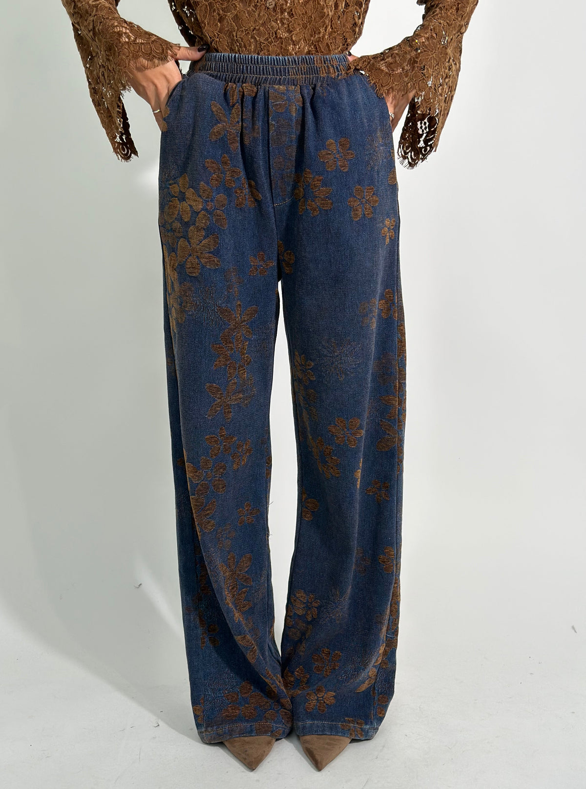 Pantalone floccato fiore 3123