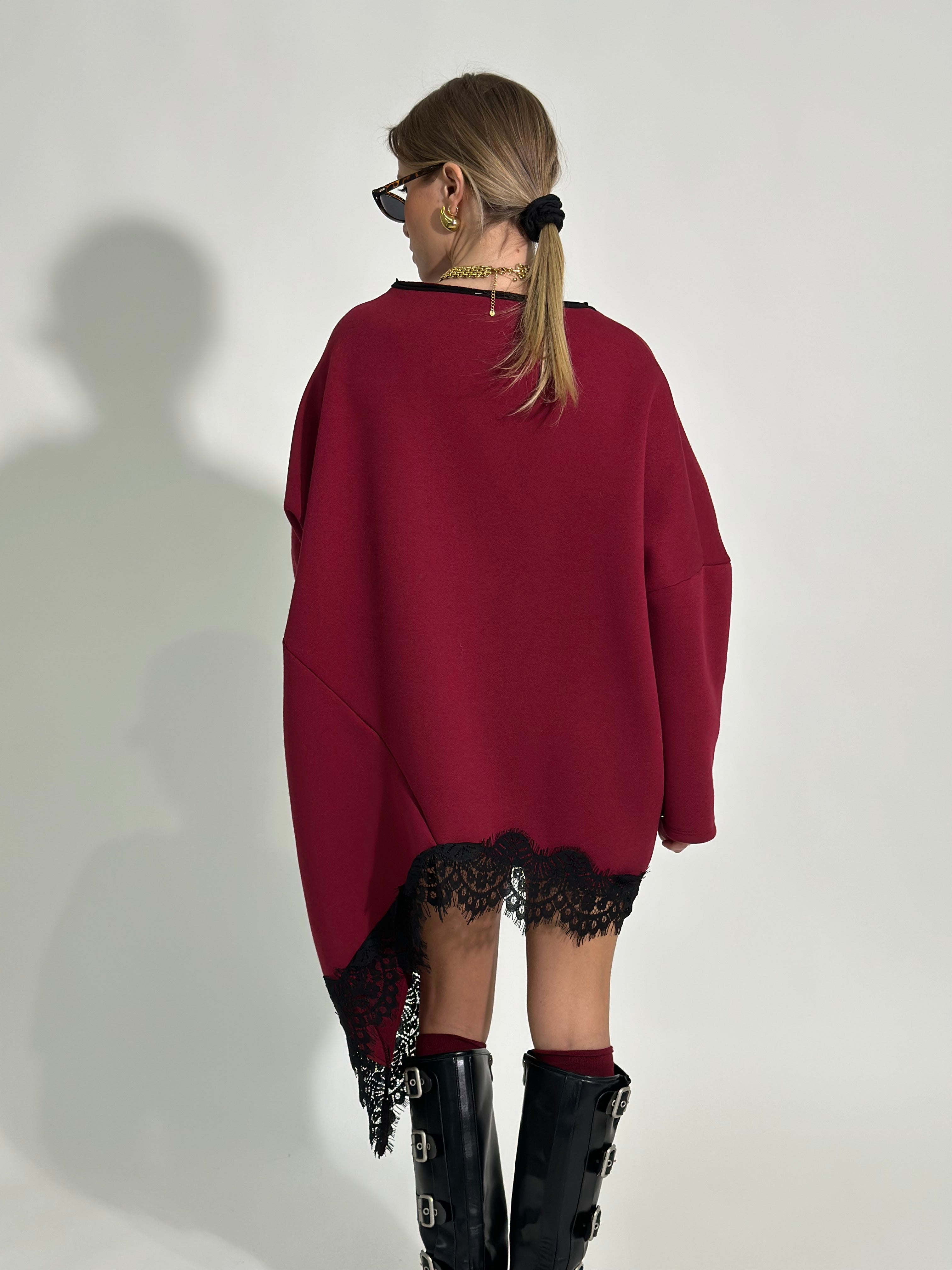 Felpa asimmetrica pizzo 80510 bordò