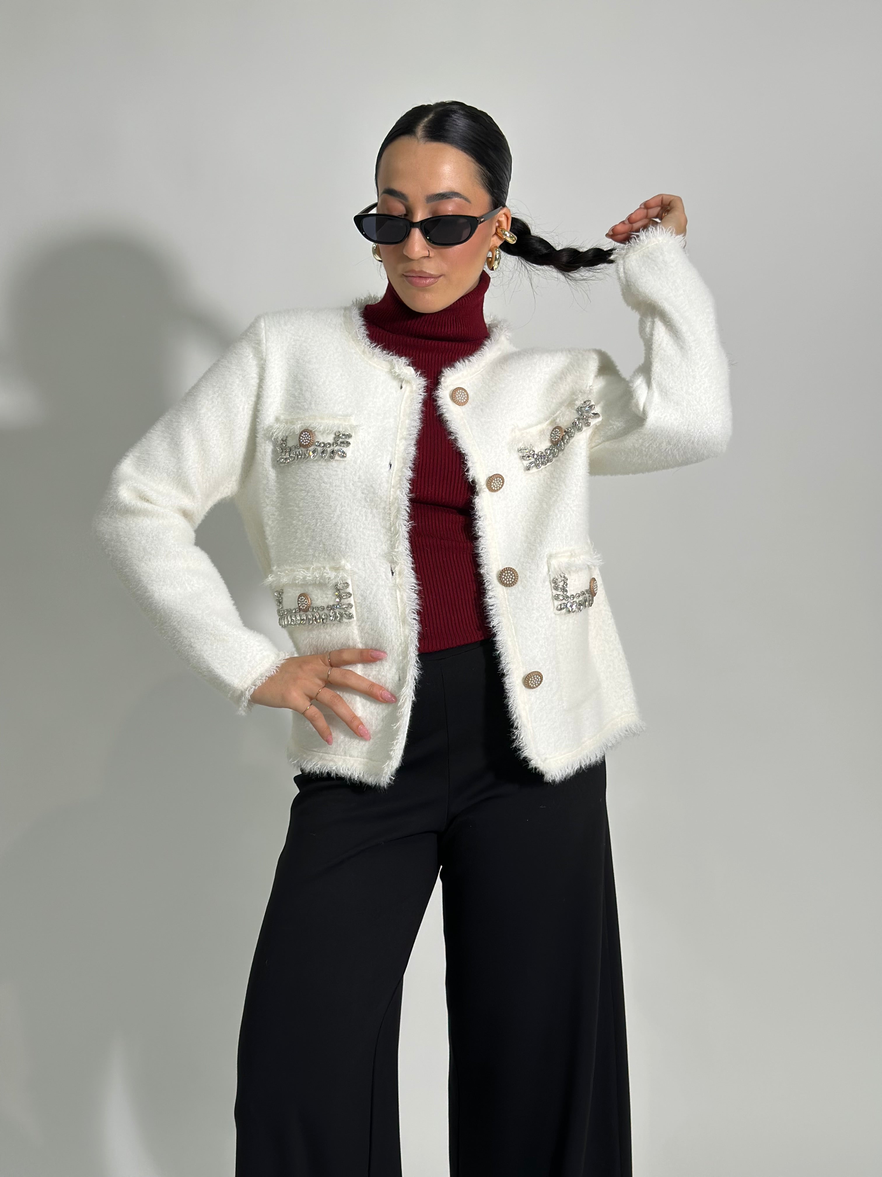 Cardigan CHNL corto 20059 BIANCO