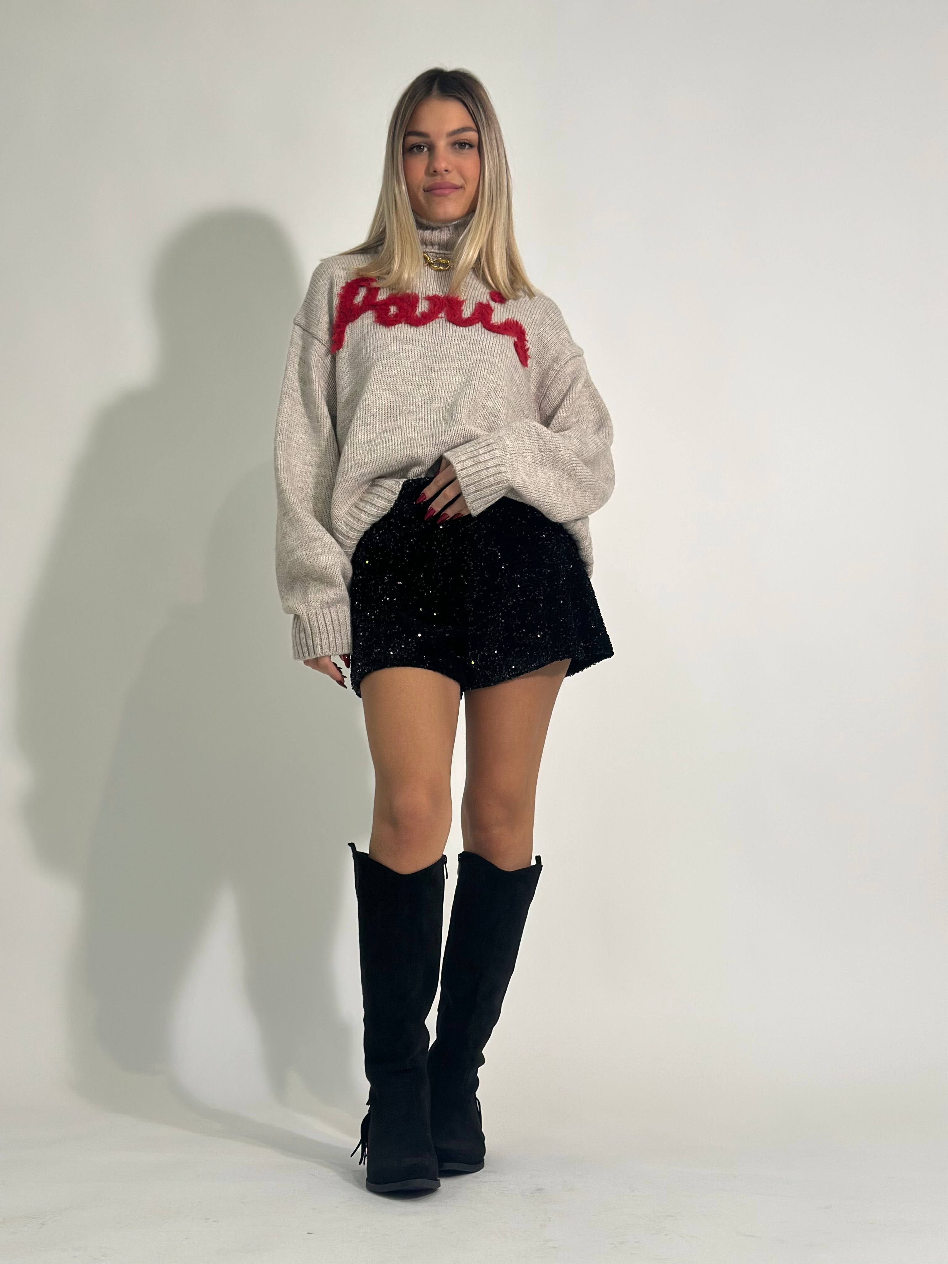 Shorts paillettes 92825 NERO