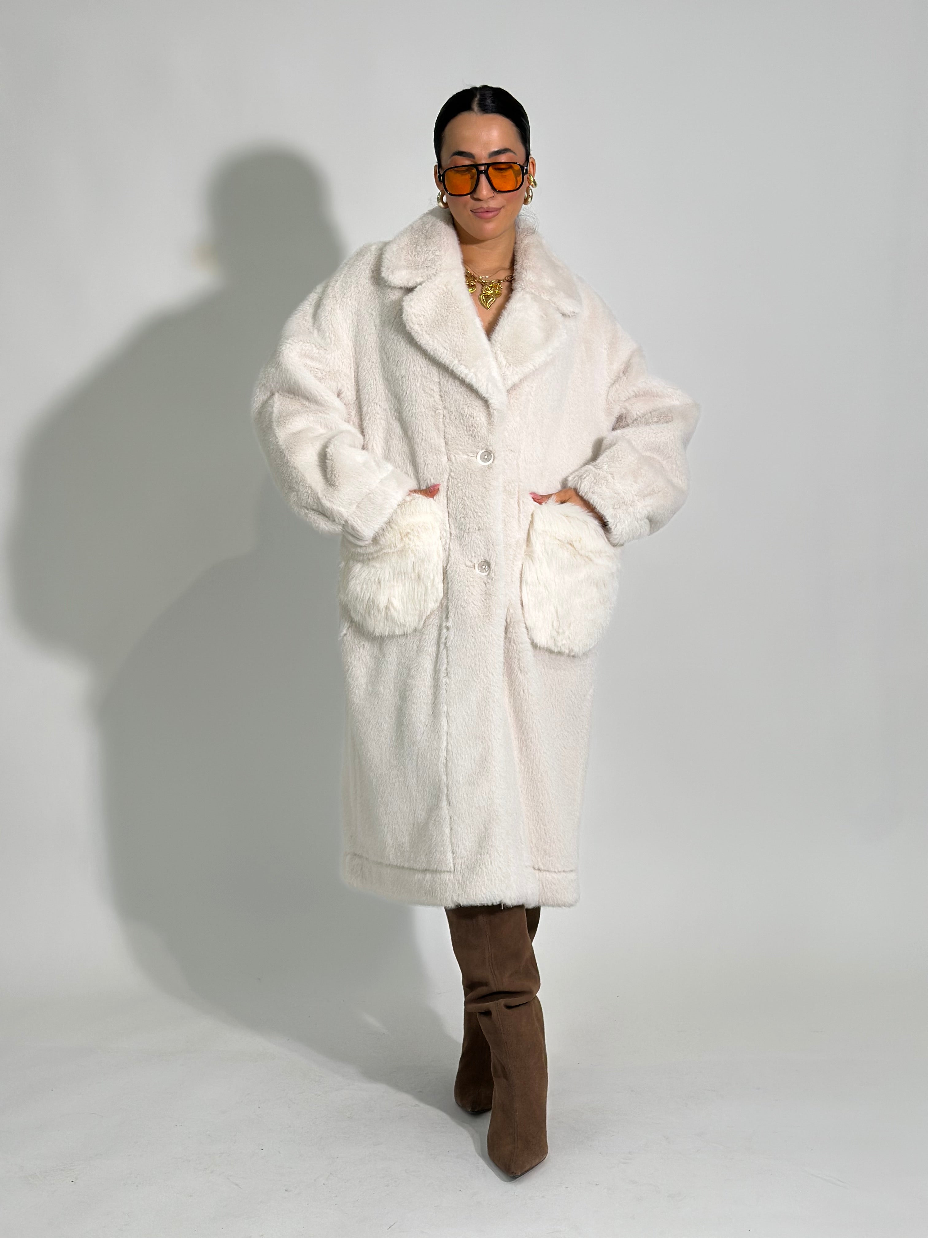 Cappotto double pelliccia TR8556 BIANCO