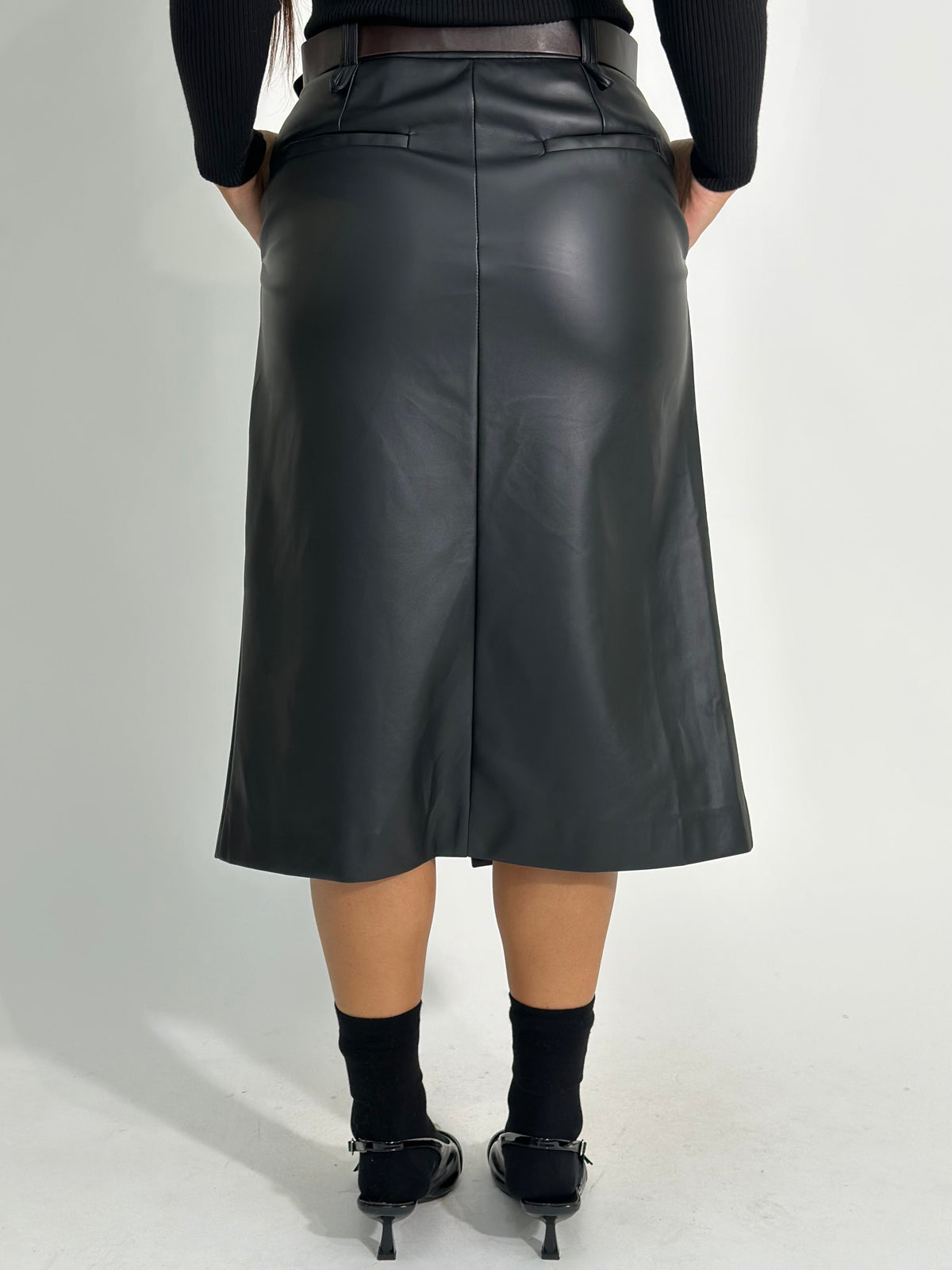Gonna ecopelle spacco 0622 NERO