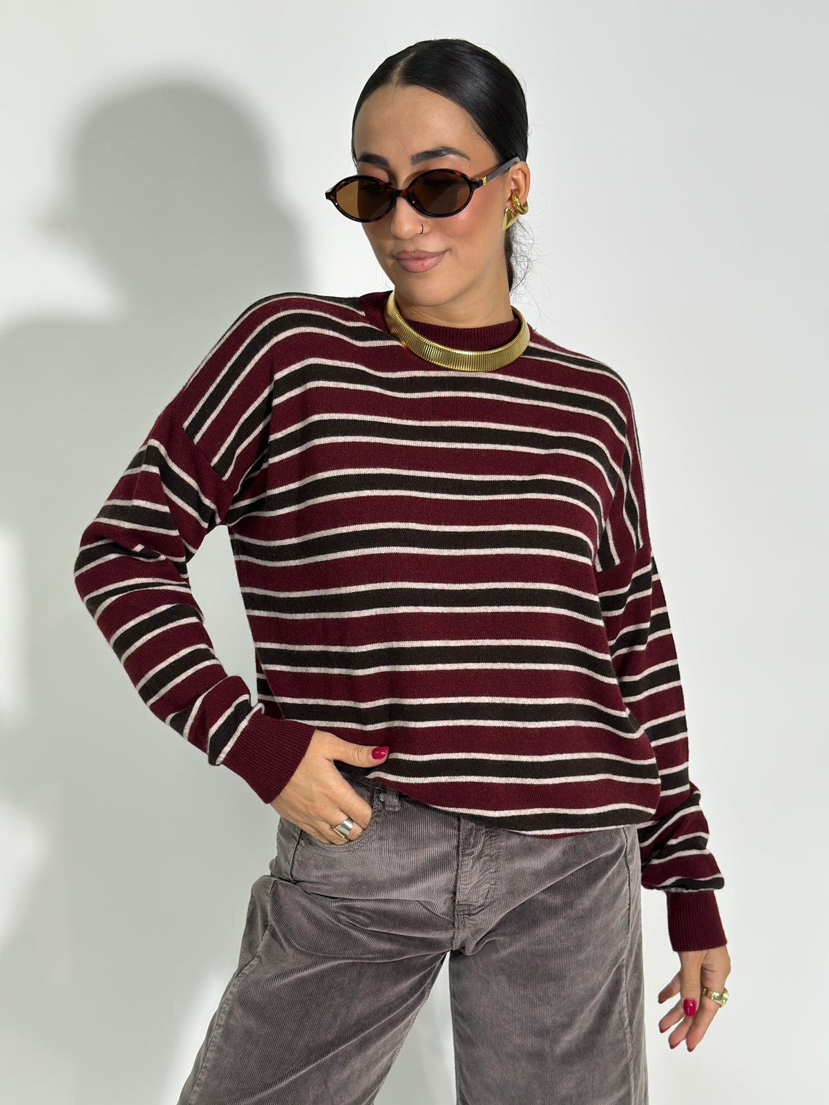 Maglia cashmere blend righe 10412 BORDO'