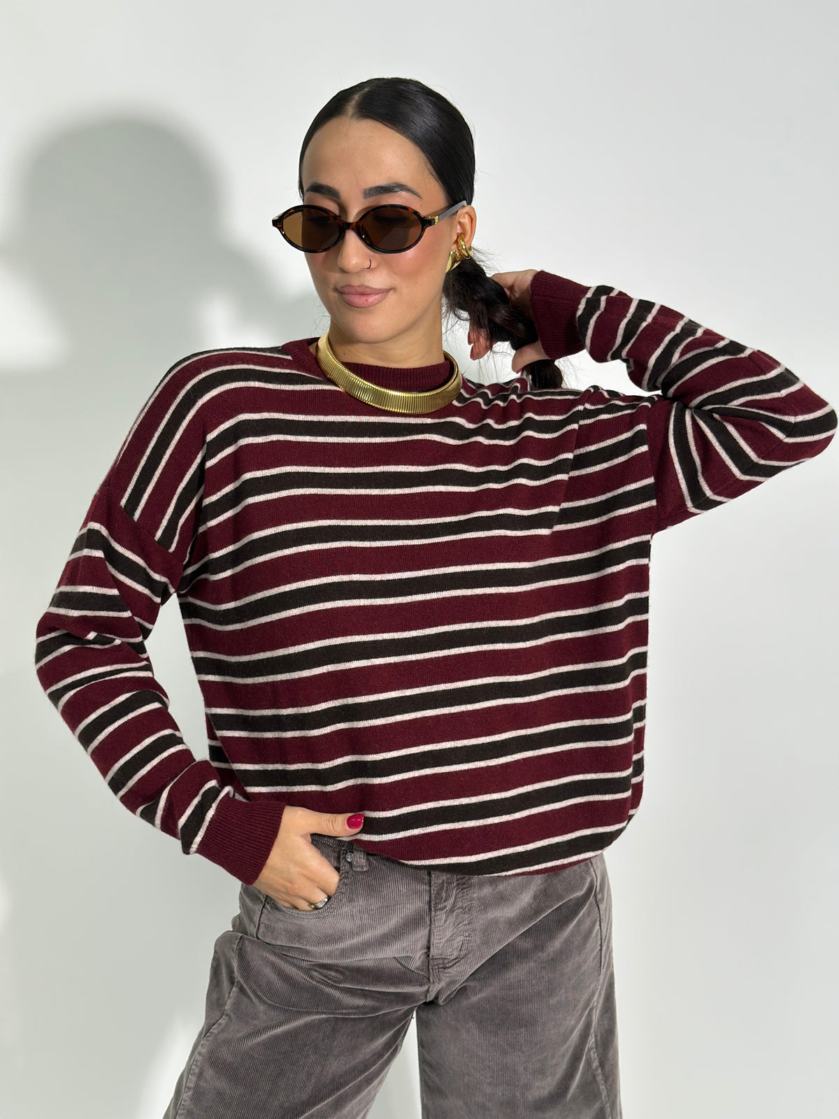 Maglia cashmere blend righe 10412 BORDO'