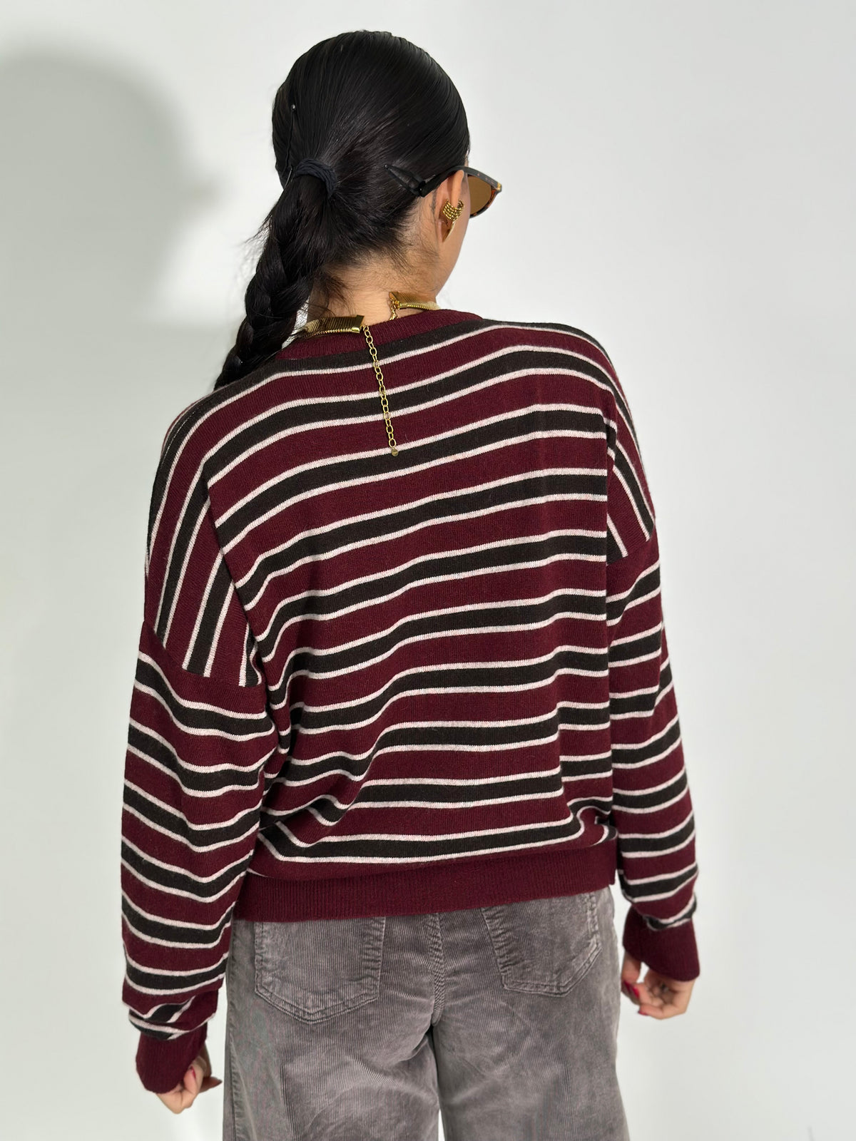 Maglia cashmere blend righe 10412 BORDO'