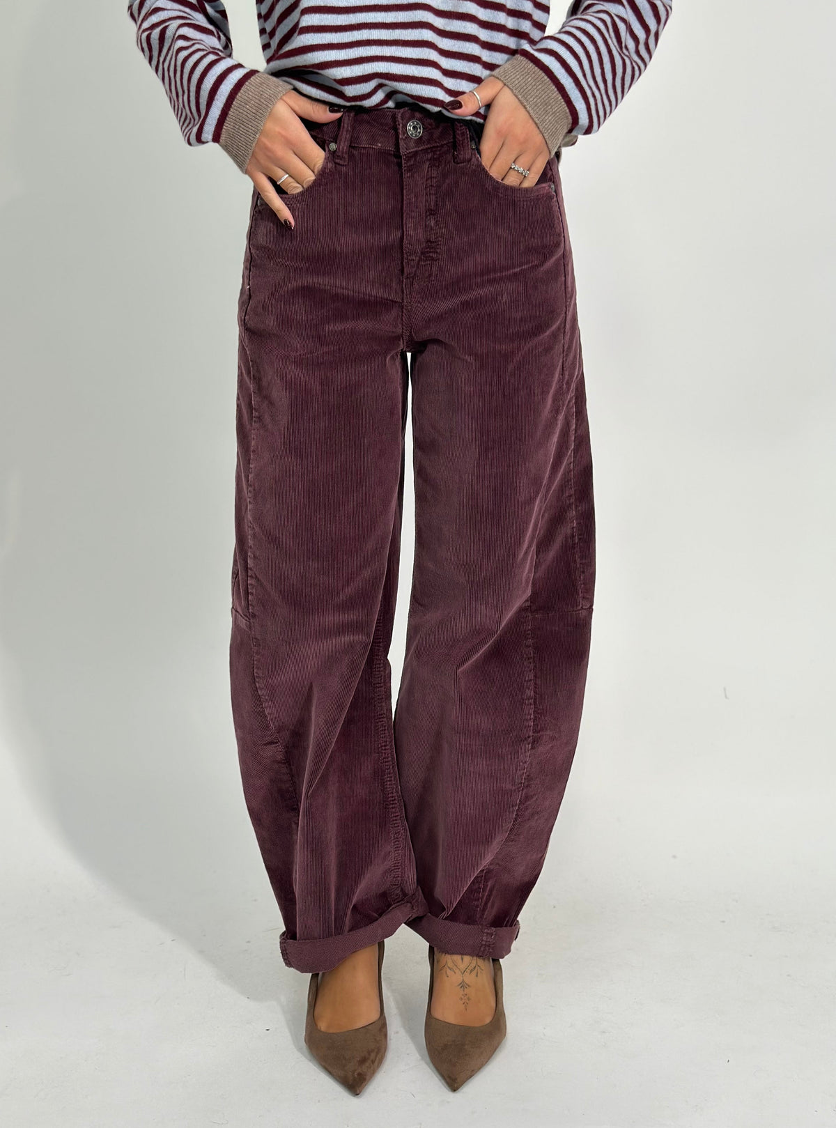 Pantalone barrel velluto 2217-26 BORDO'