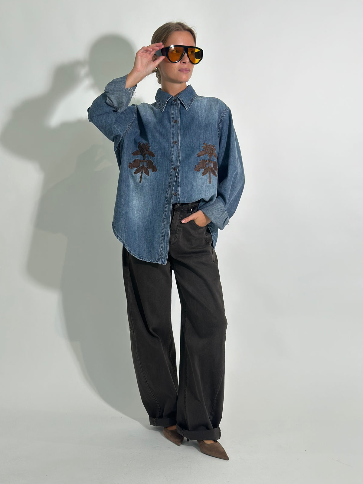 Camicia jeans ricamo 0797