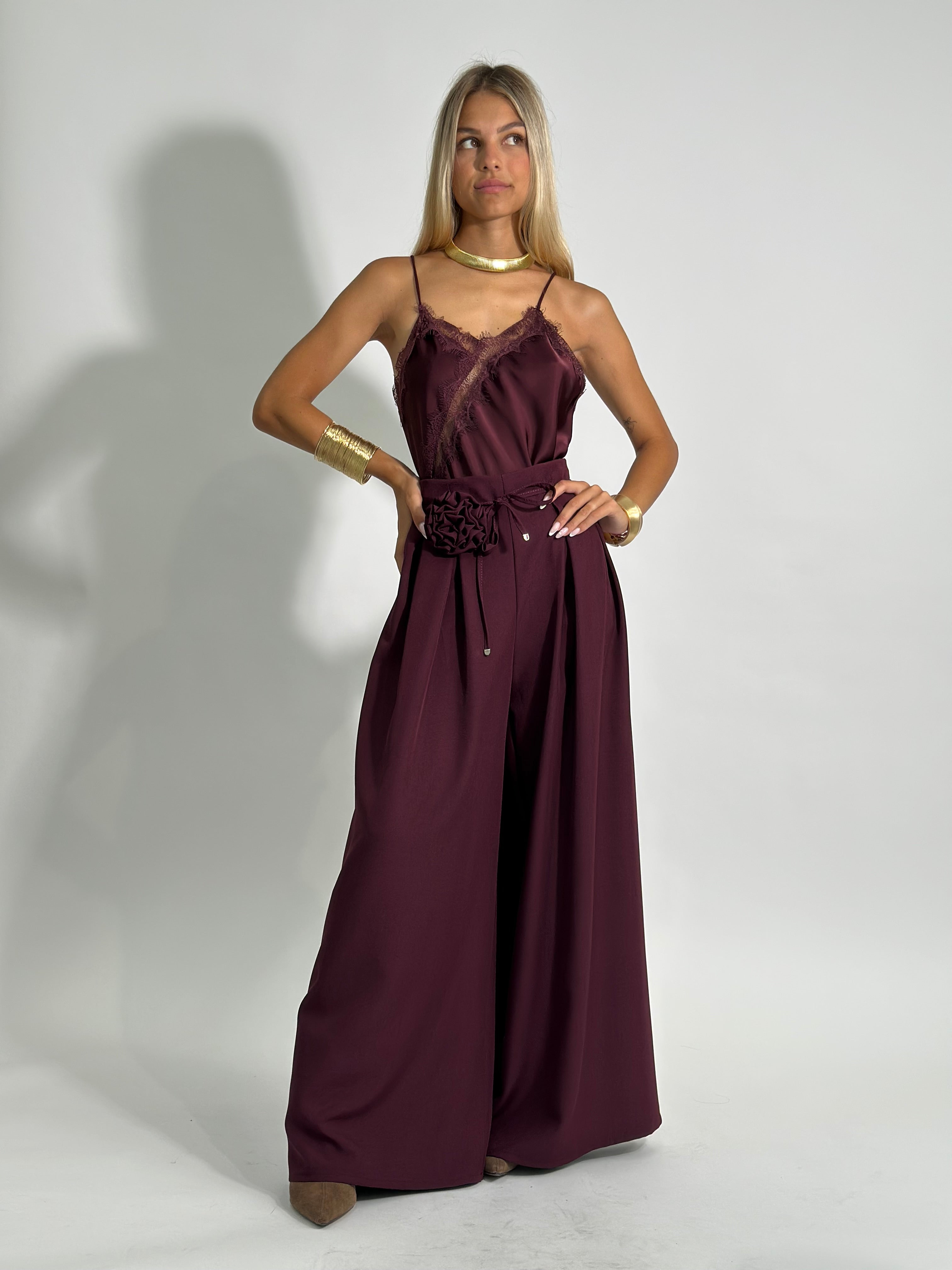 Pantalone fiore 25603 BURGUNDY