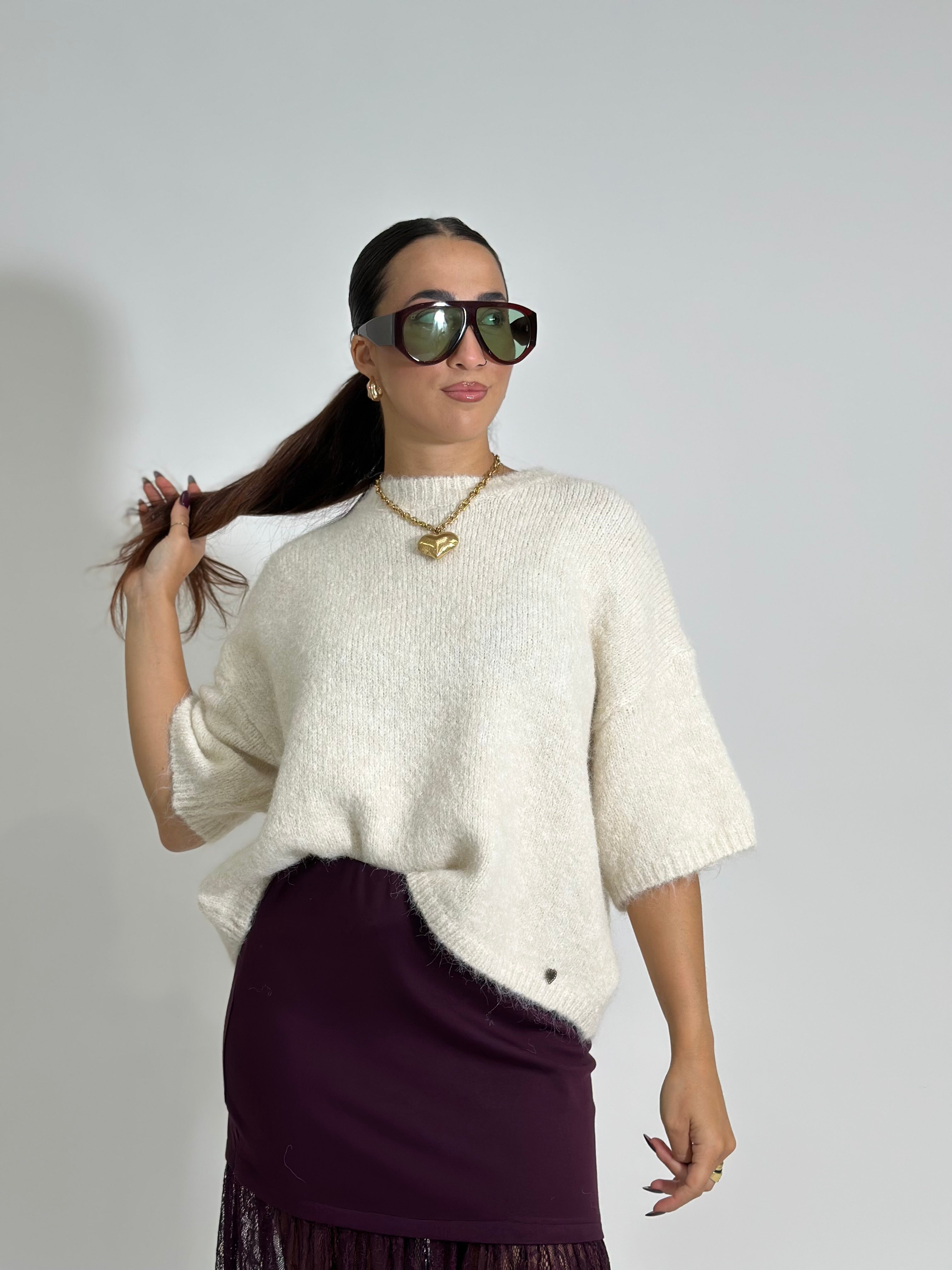 Maglia scatoletta A25179 PANNA
