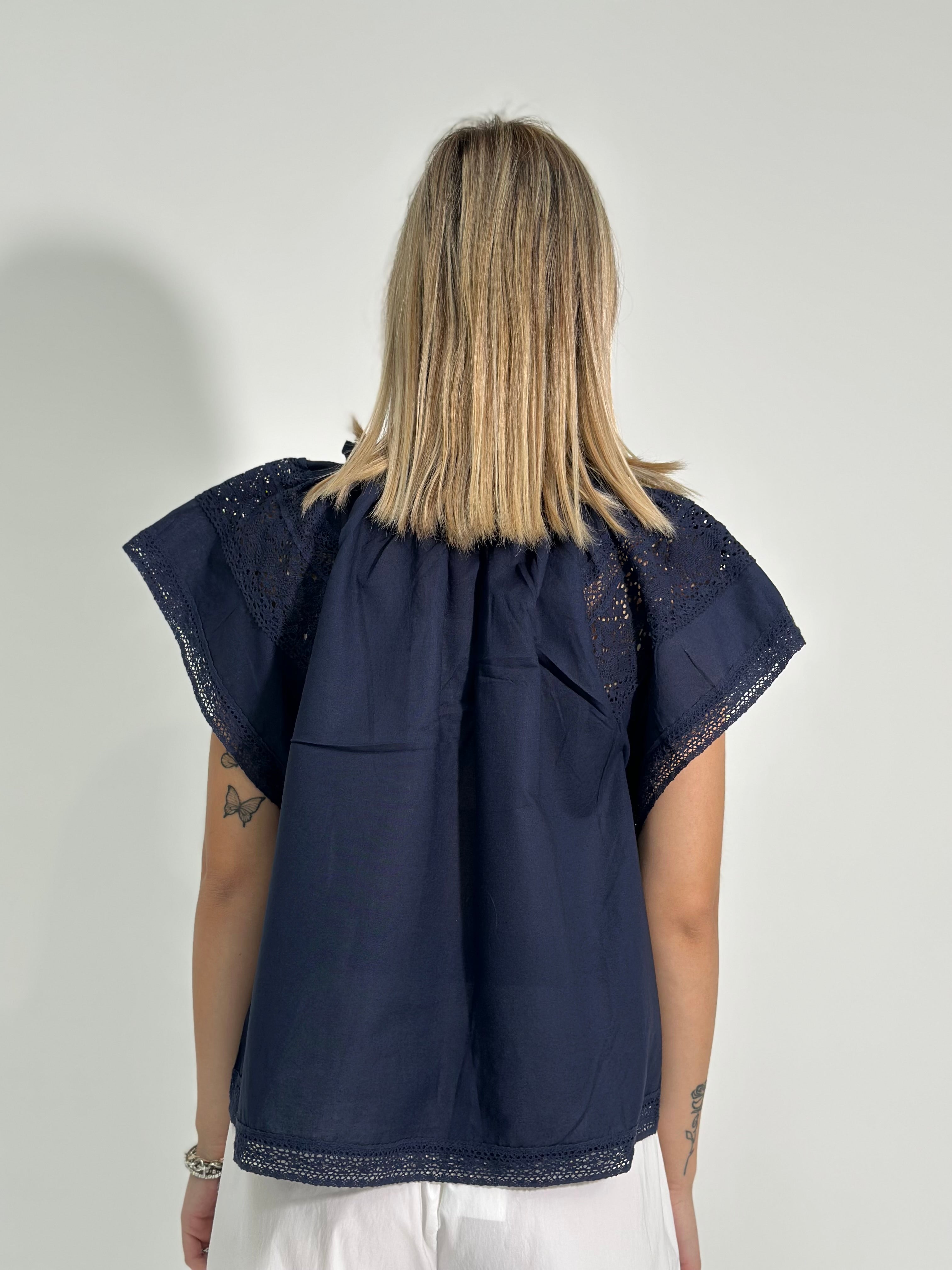 Camicia lino + pizzo K859