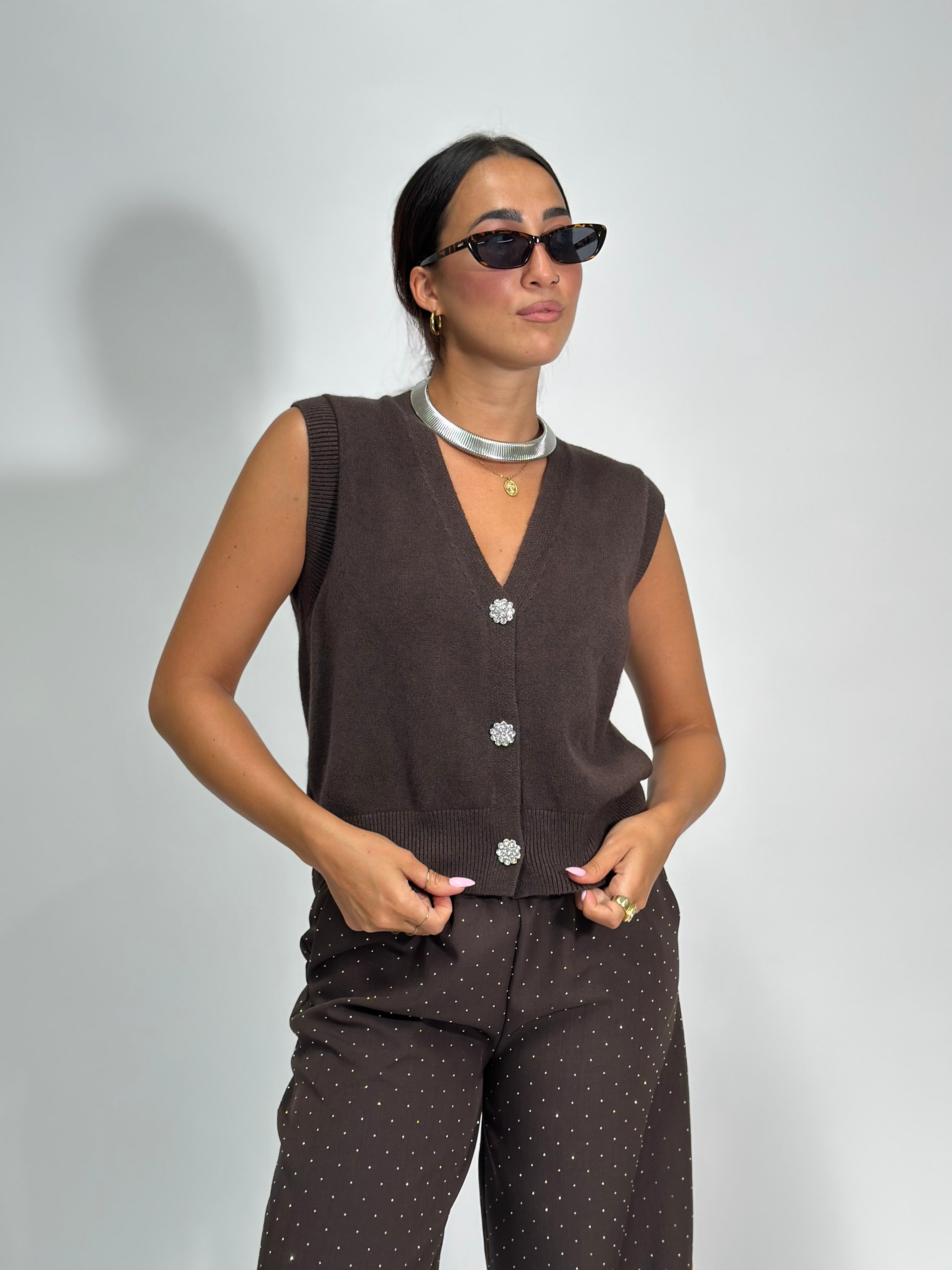Gilet gioiello H5666 MARRONE
