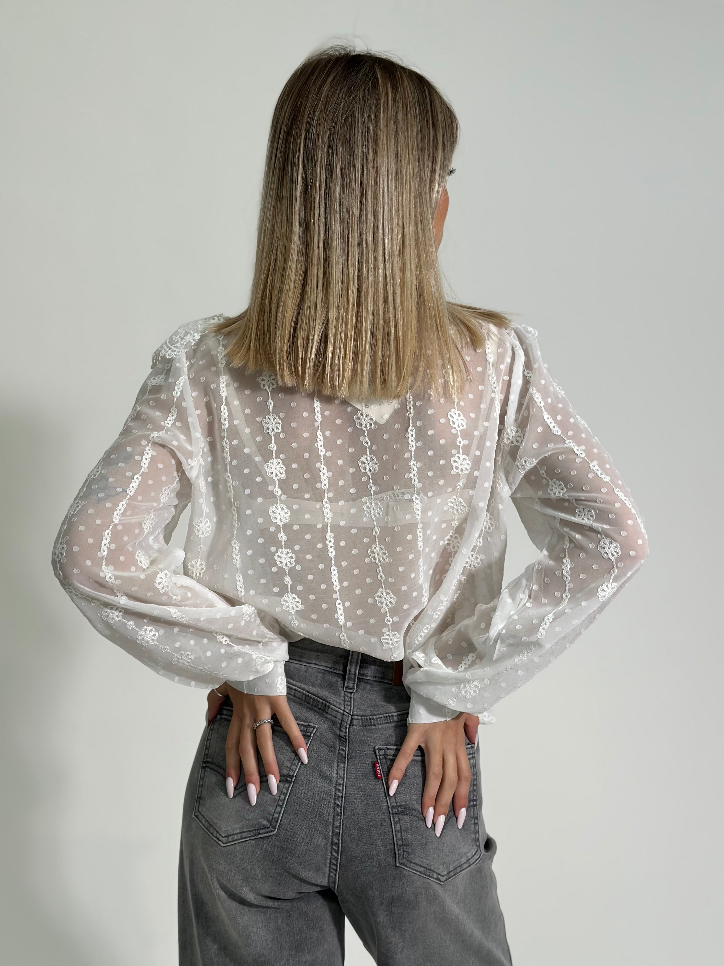 Camicia volant strass 347-1 BIANCO