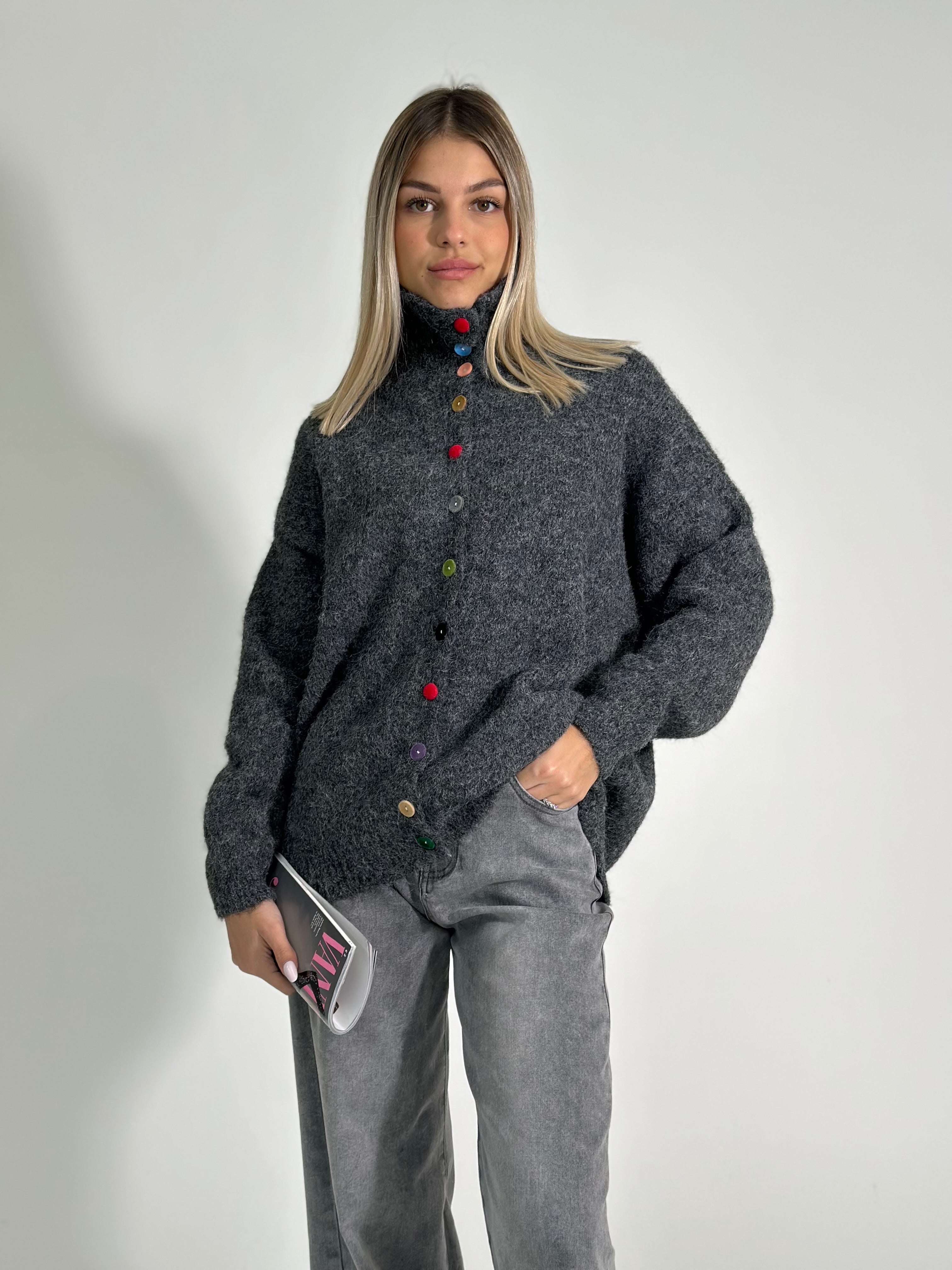 Maglia bottoni color W46790 GRIGIO SCURO