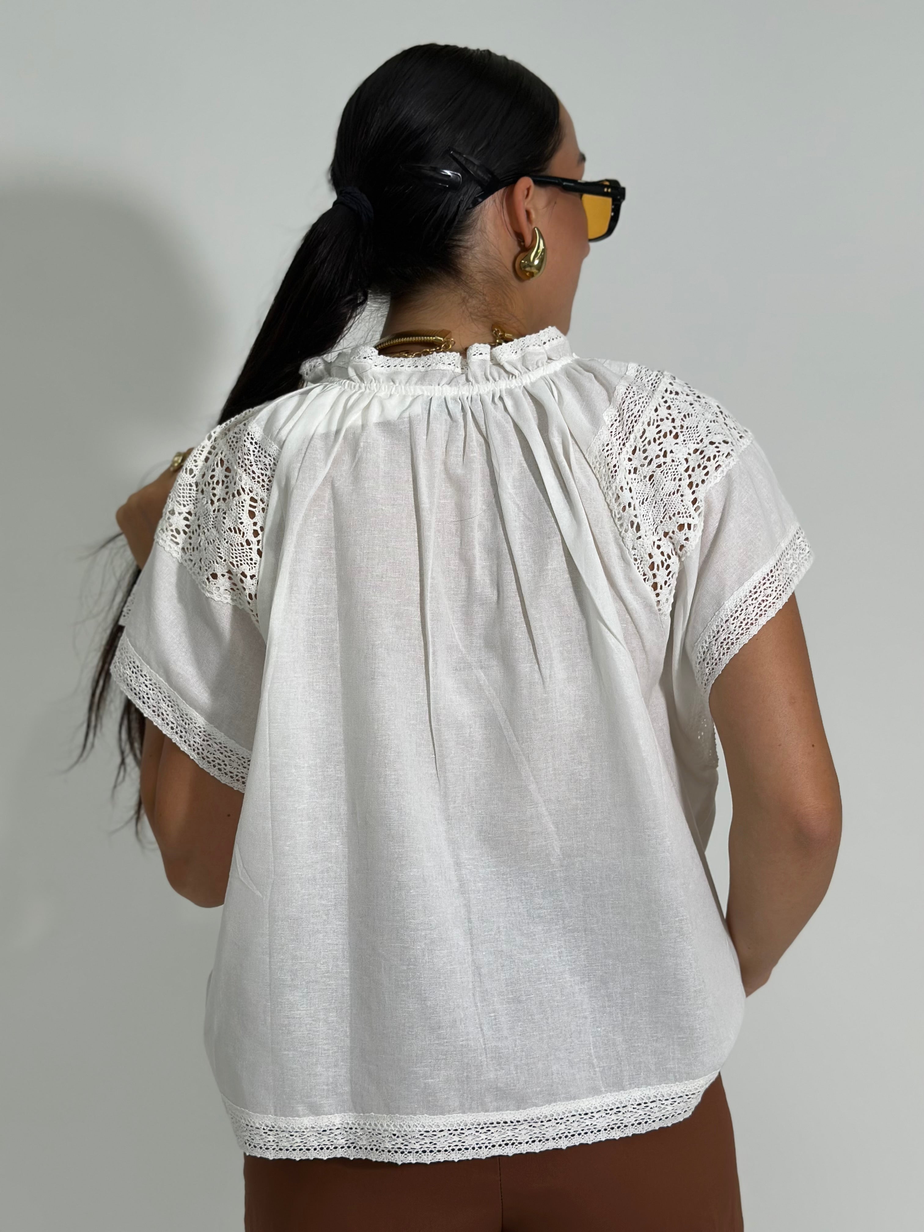 Camicia lino + pizzo K859