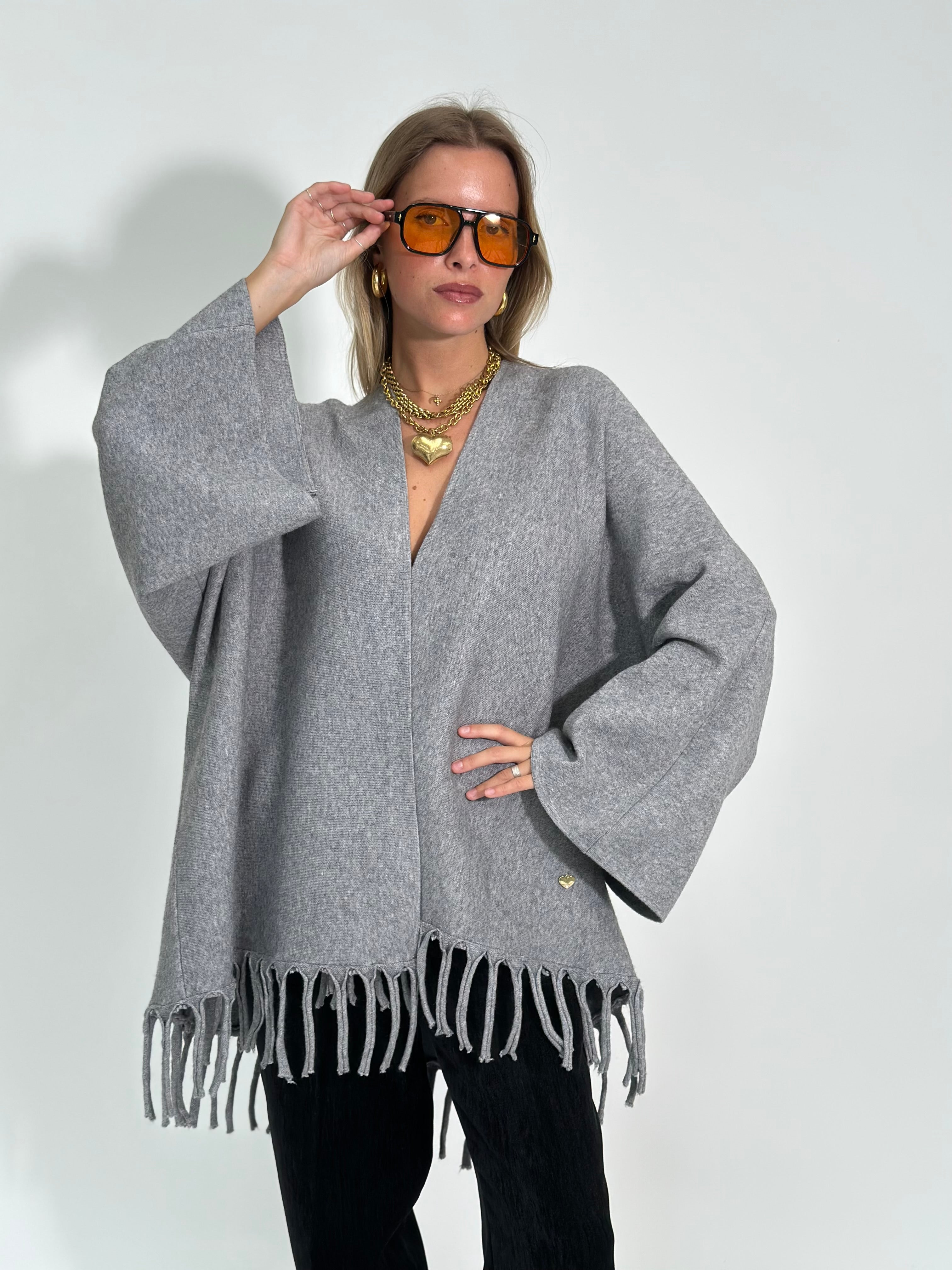 Cardigan frange 28109 GRIGIO