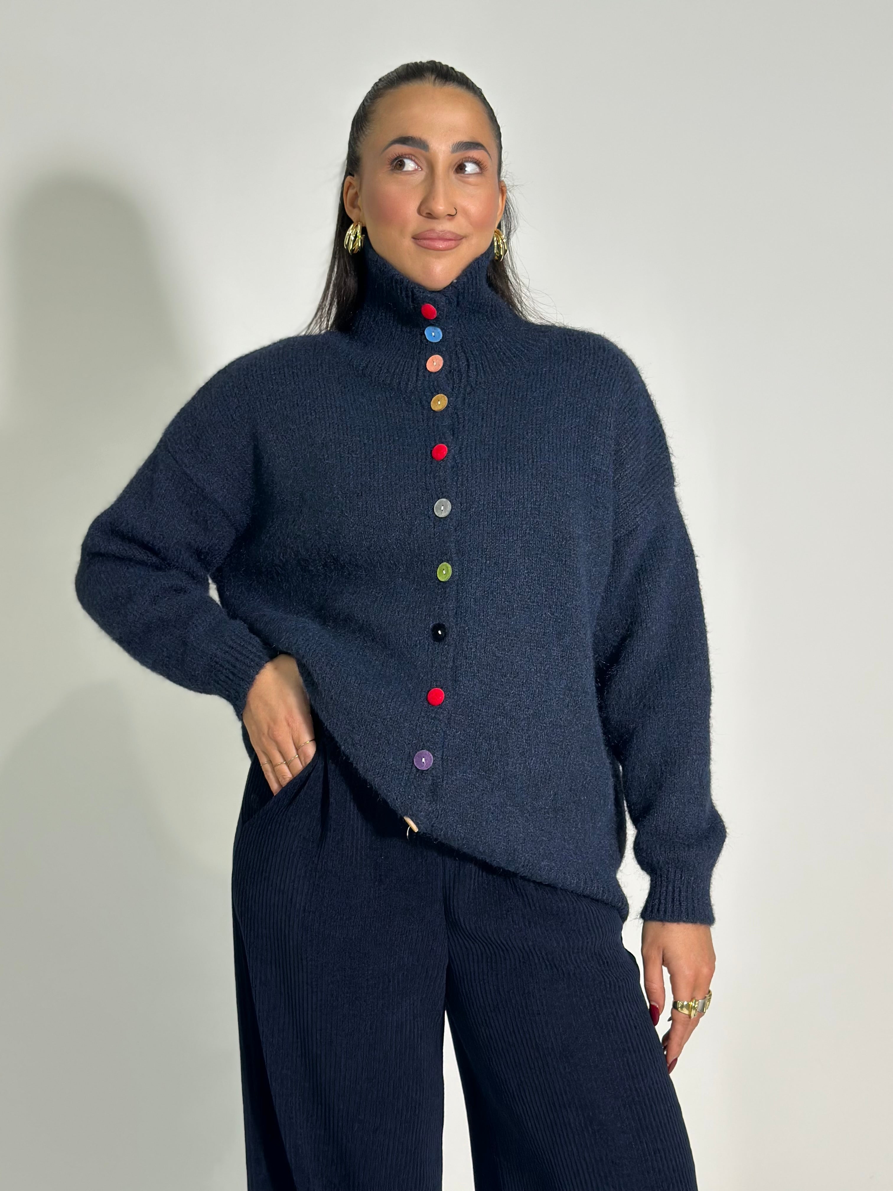 Maglia bottoni color W46790 BLU