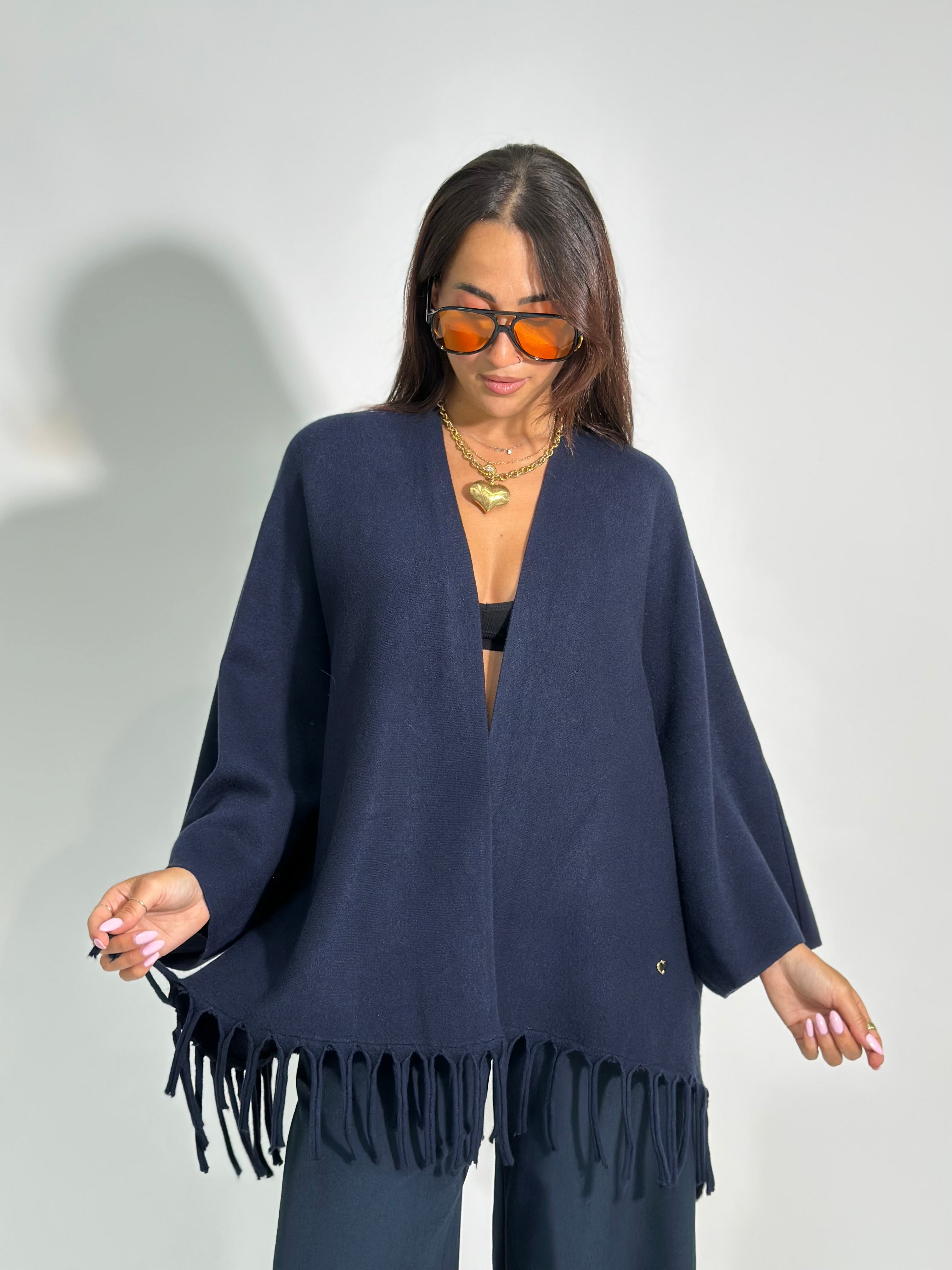 Cardigan frange 28109 BLU