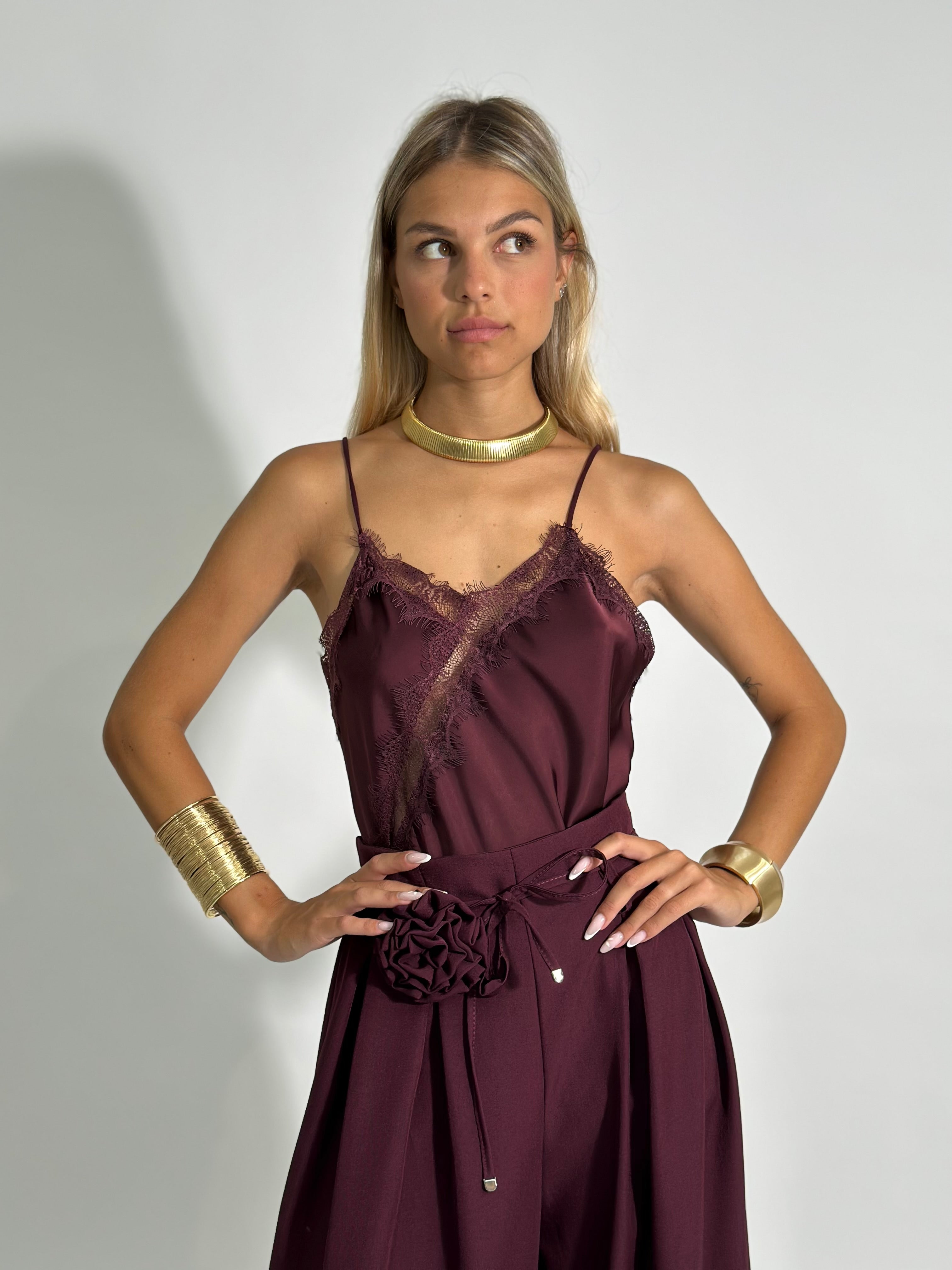 Top satin pizzo 19651 BURGUNDY