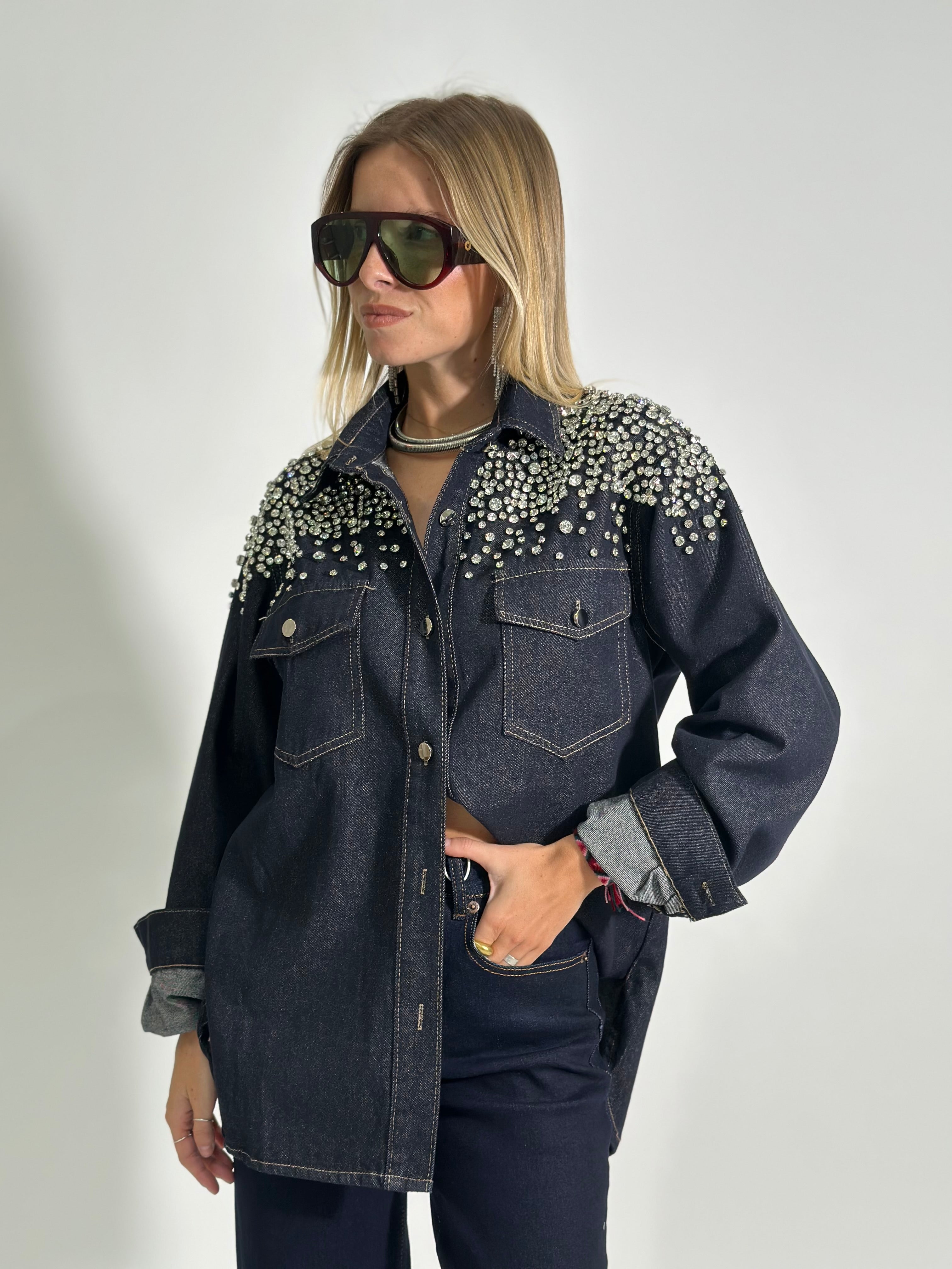 Giacca denim cristalli 2508 BLU