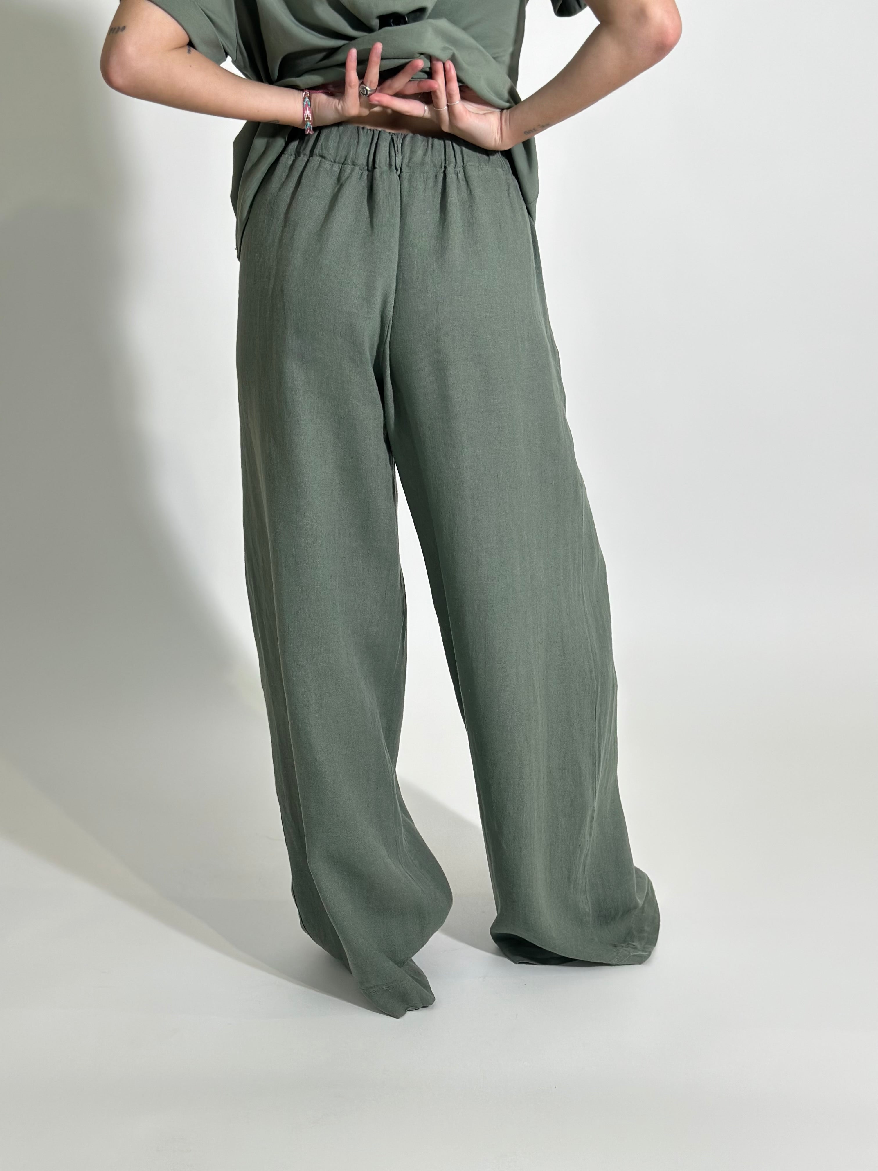 Pantalone lino 78223 VERDE