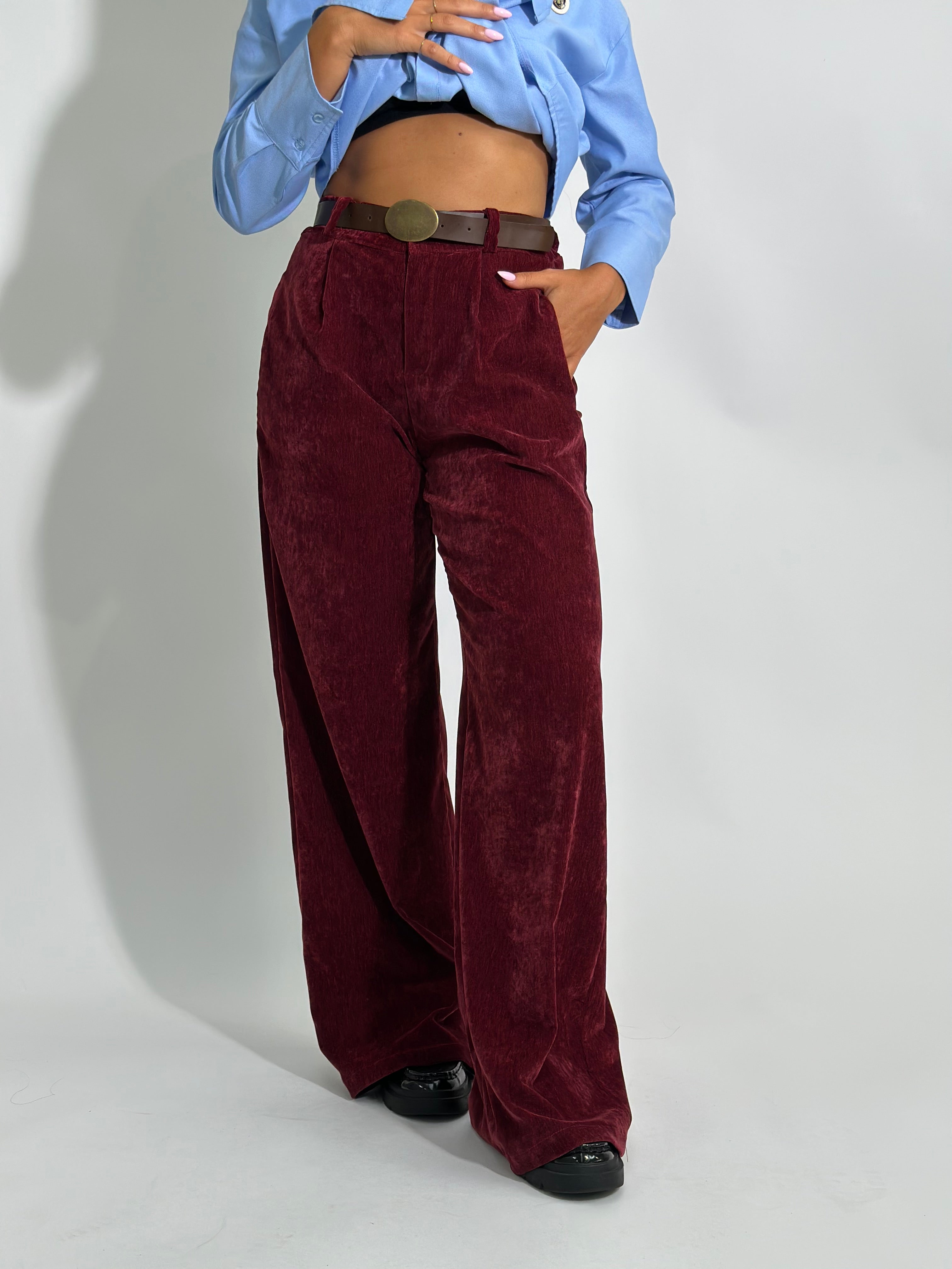 Pantalone velour 80026 BORDO'