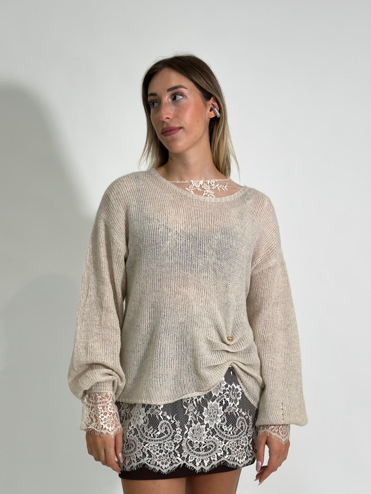 twinset  mohair+ pizzo 11756 BEIGE