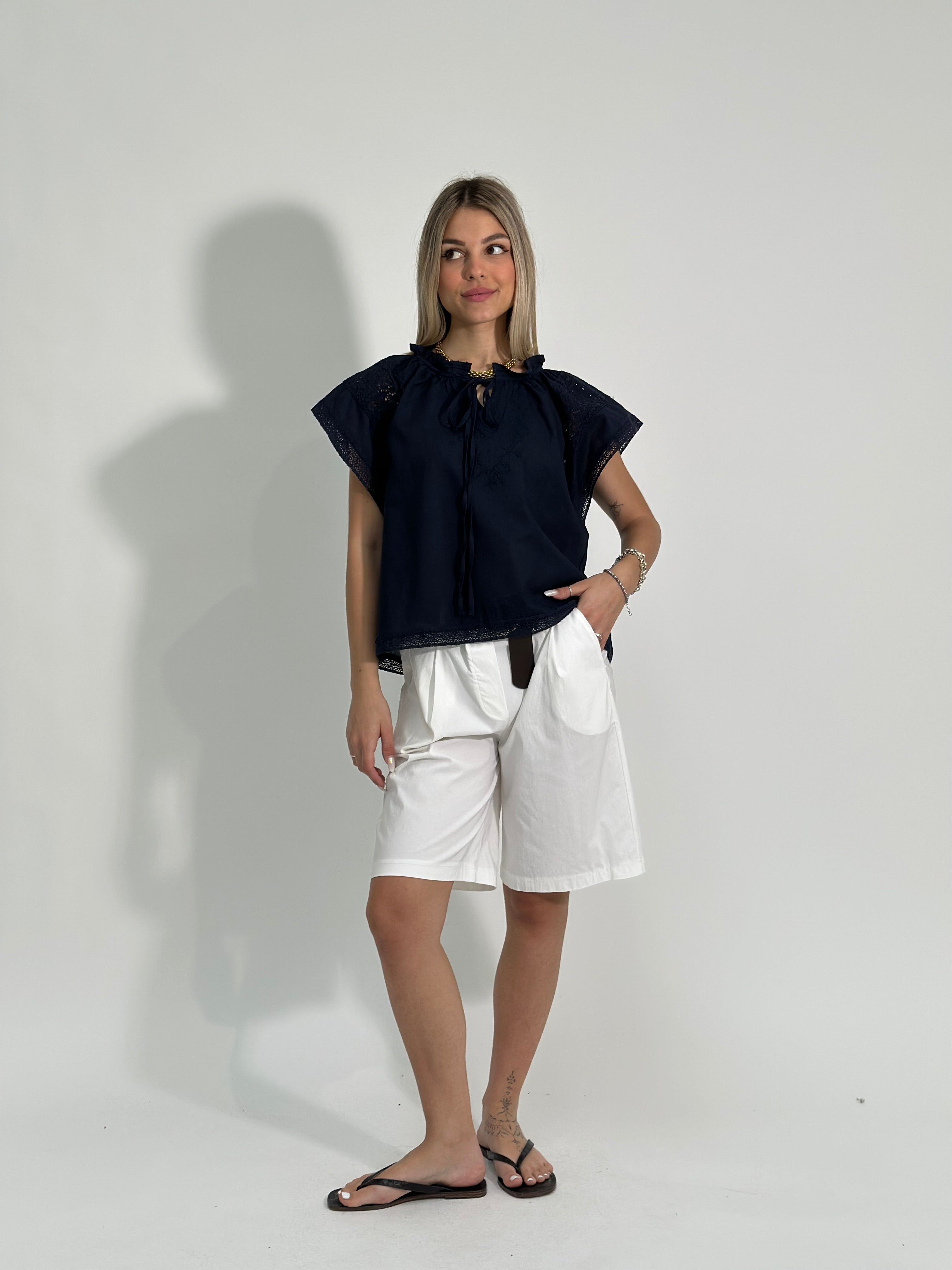 Camicia lino + pizzo K859
