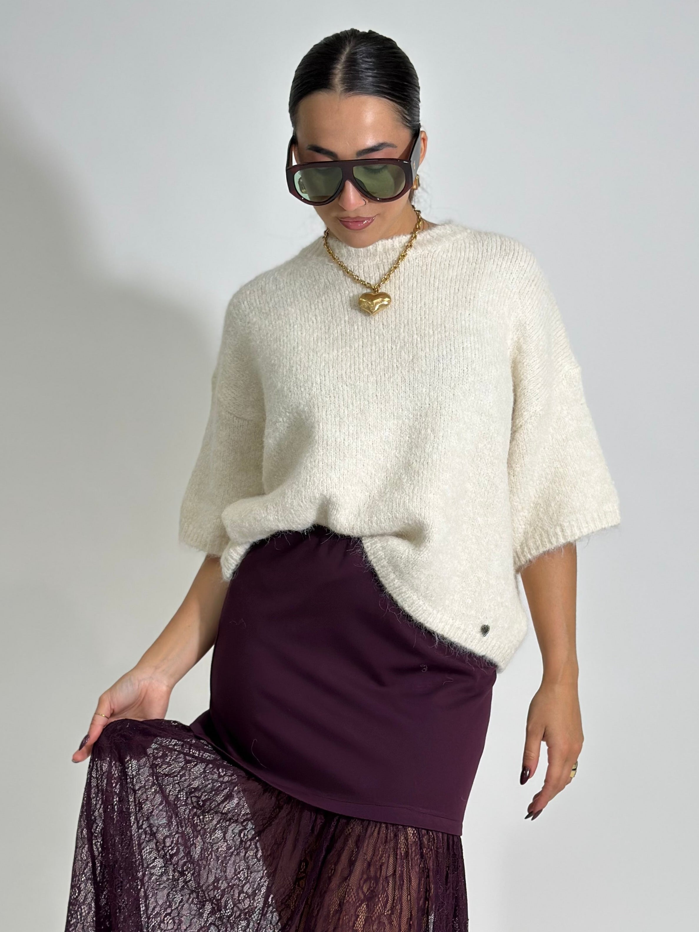 Maglia scatoletta A25179 PANNA