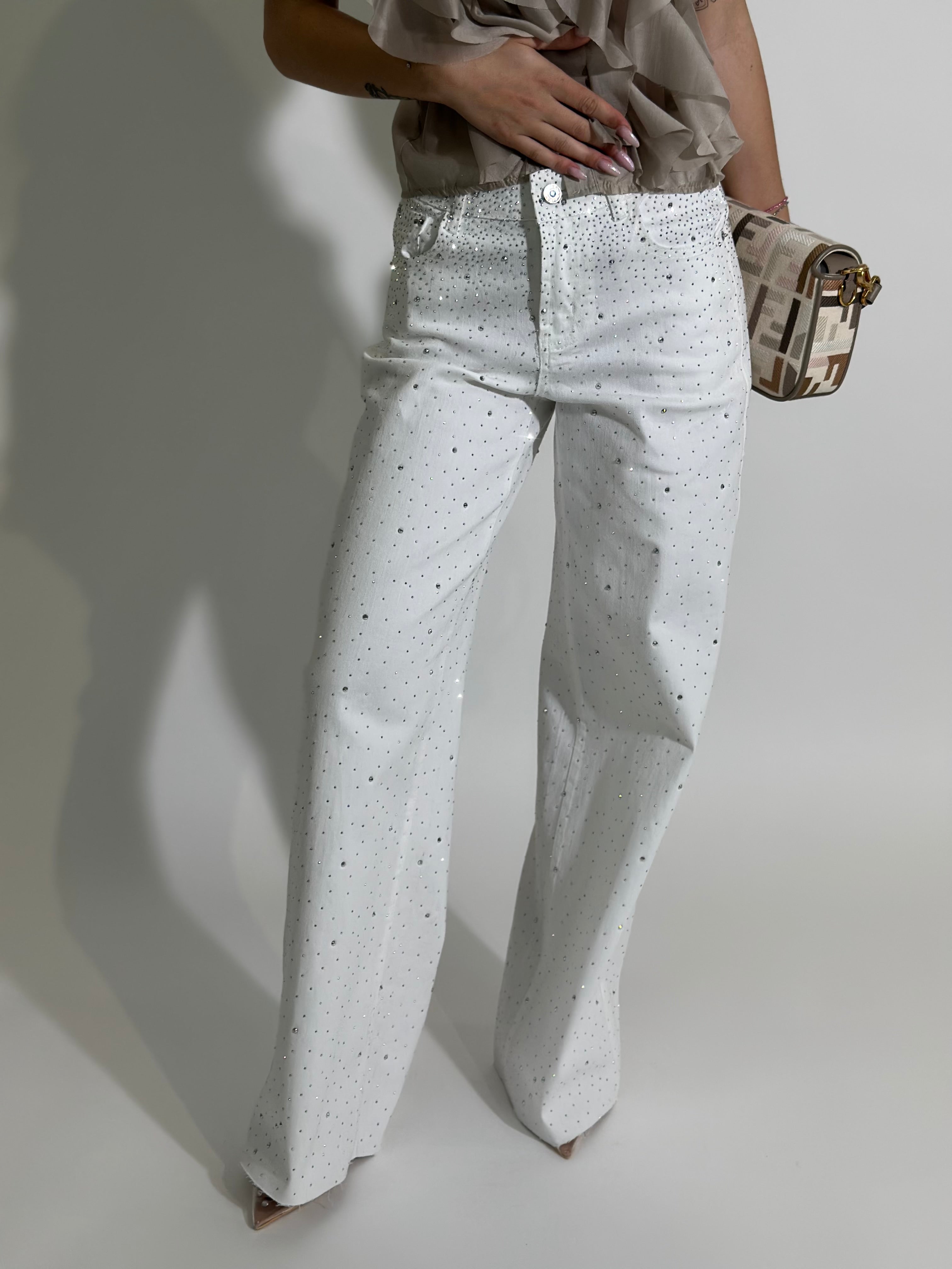 Pantalone micro borchie 21106 BIANCO