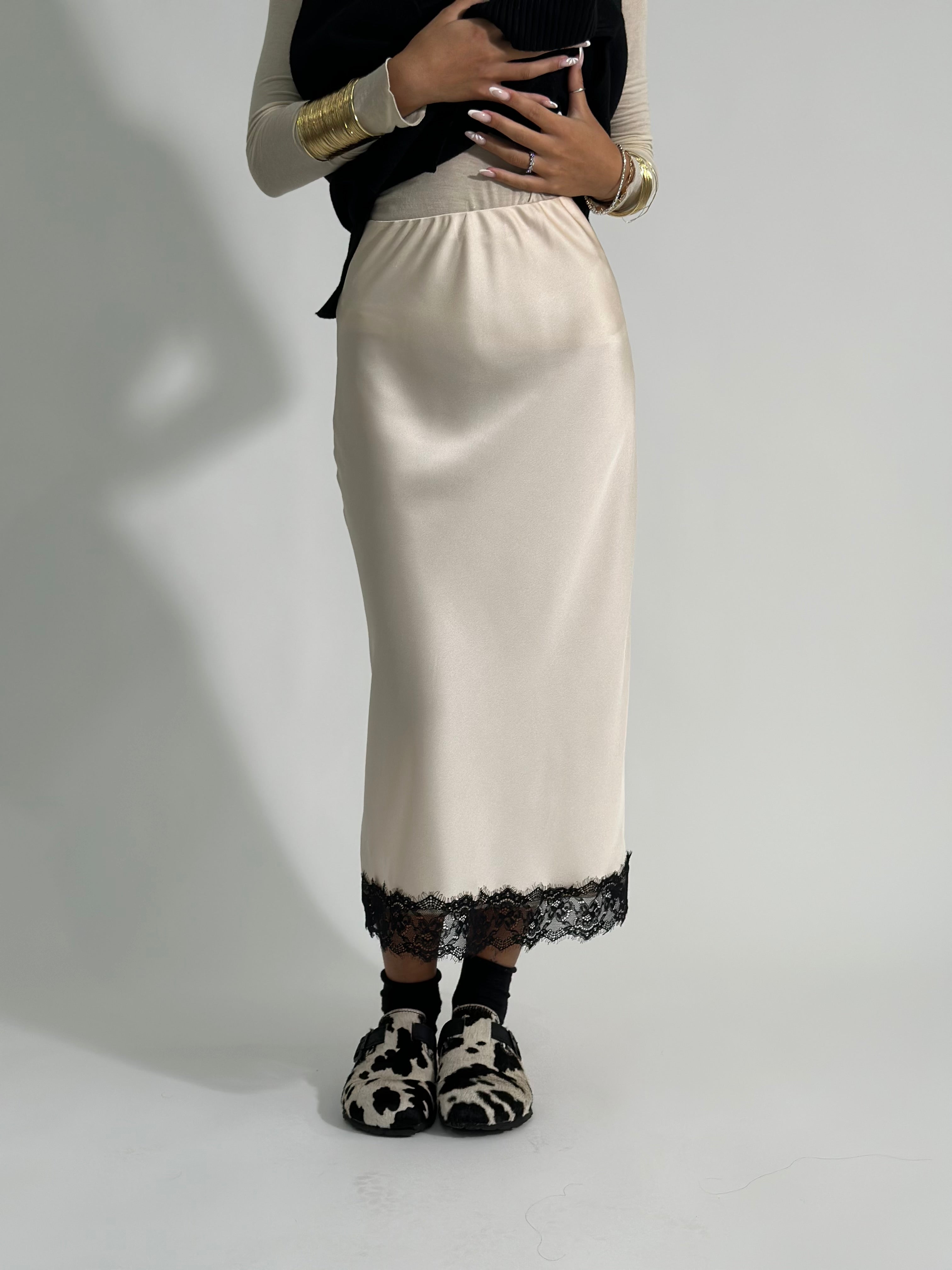 Gonna satin pizzo 2711 PANNA