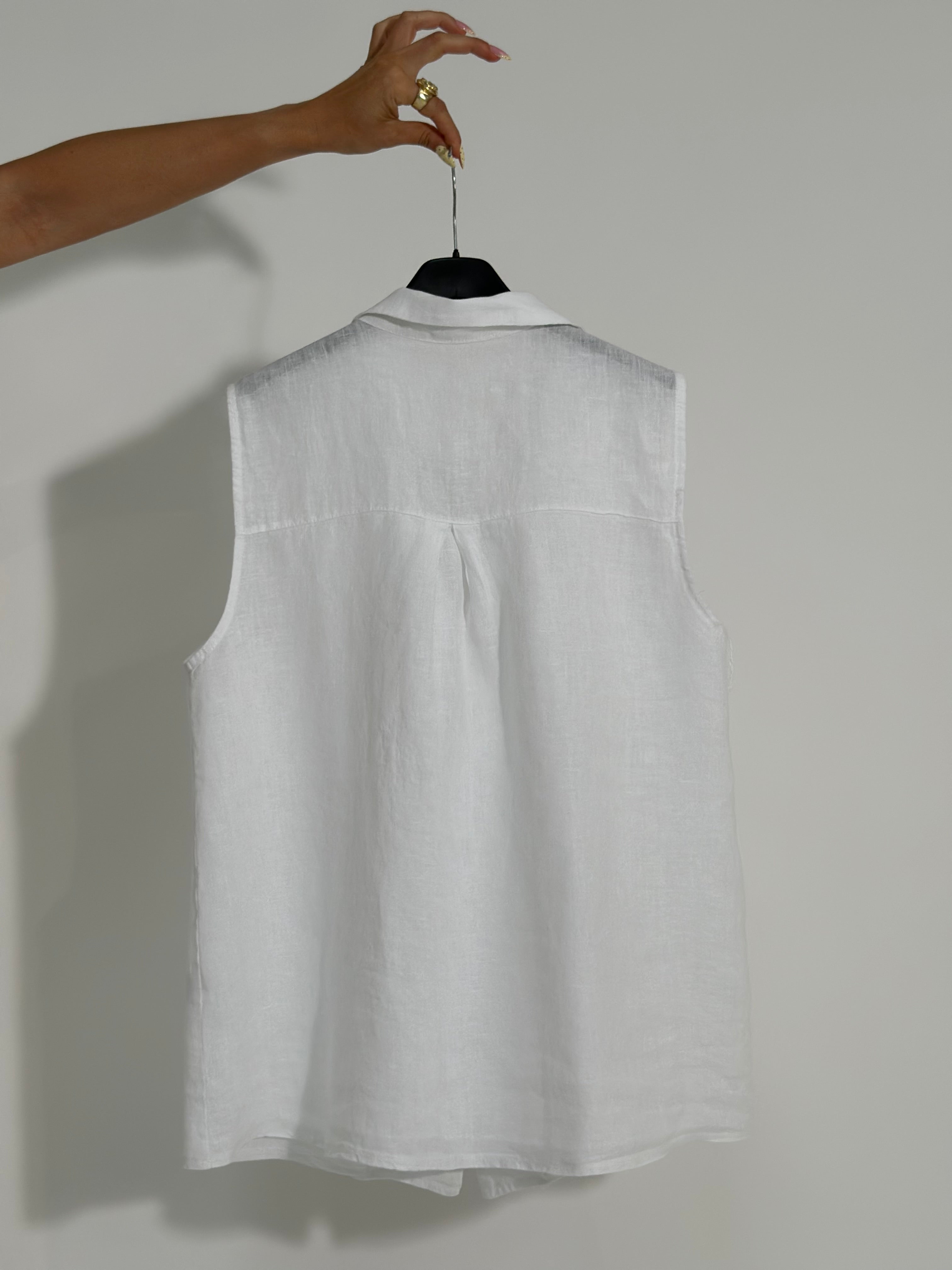 Camicia lino smanicata 5611 BIANCO