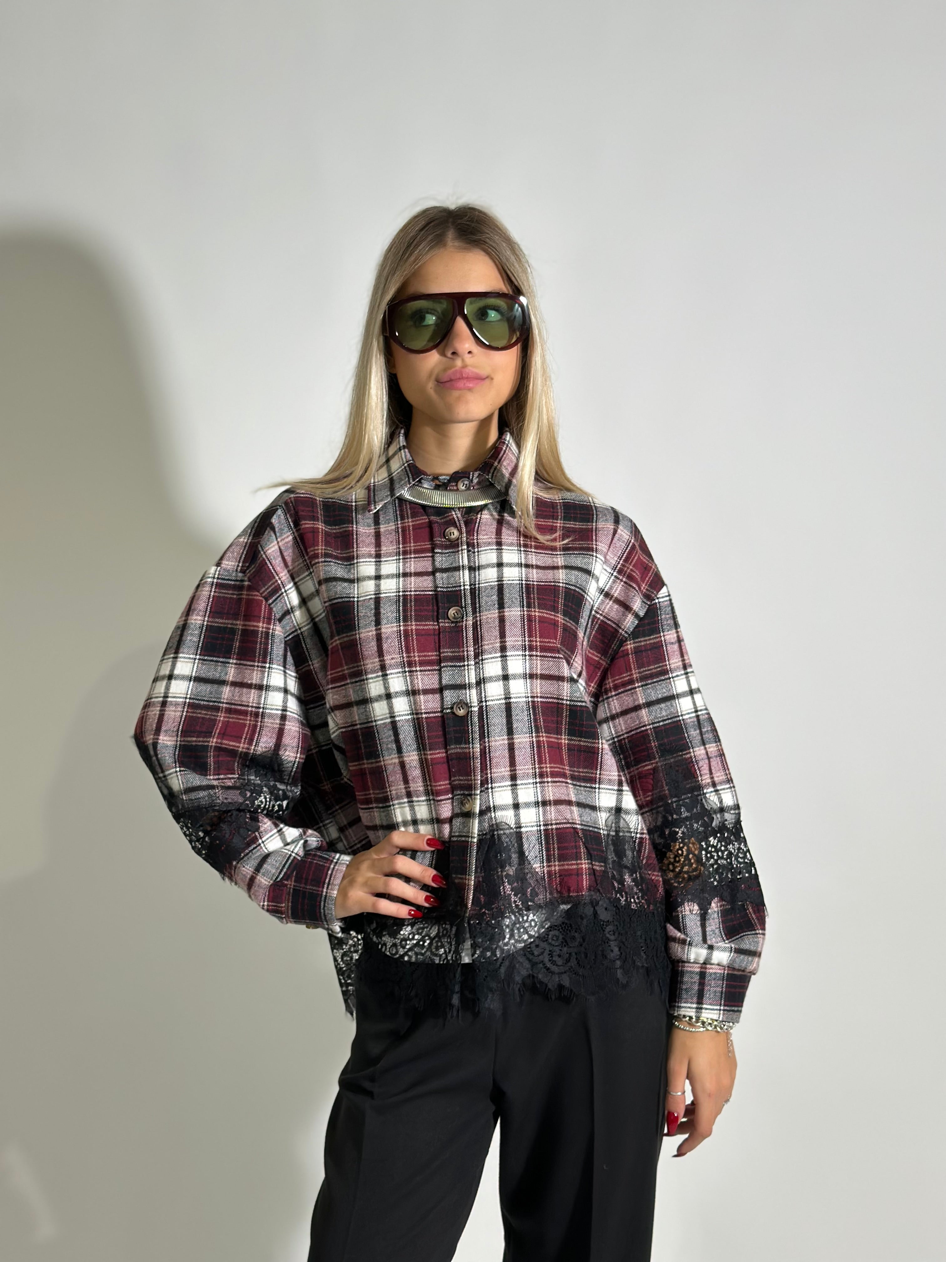 Camicia quadri pizzo 80260 BURGUNDY