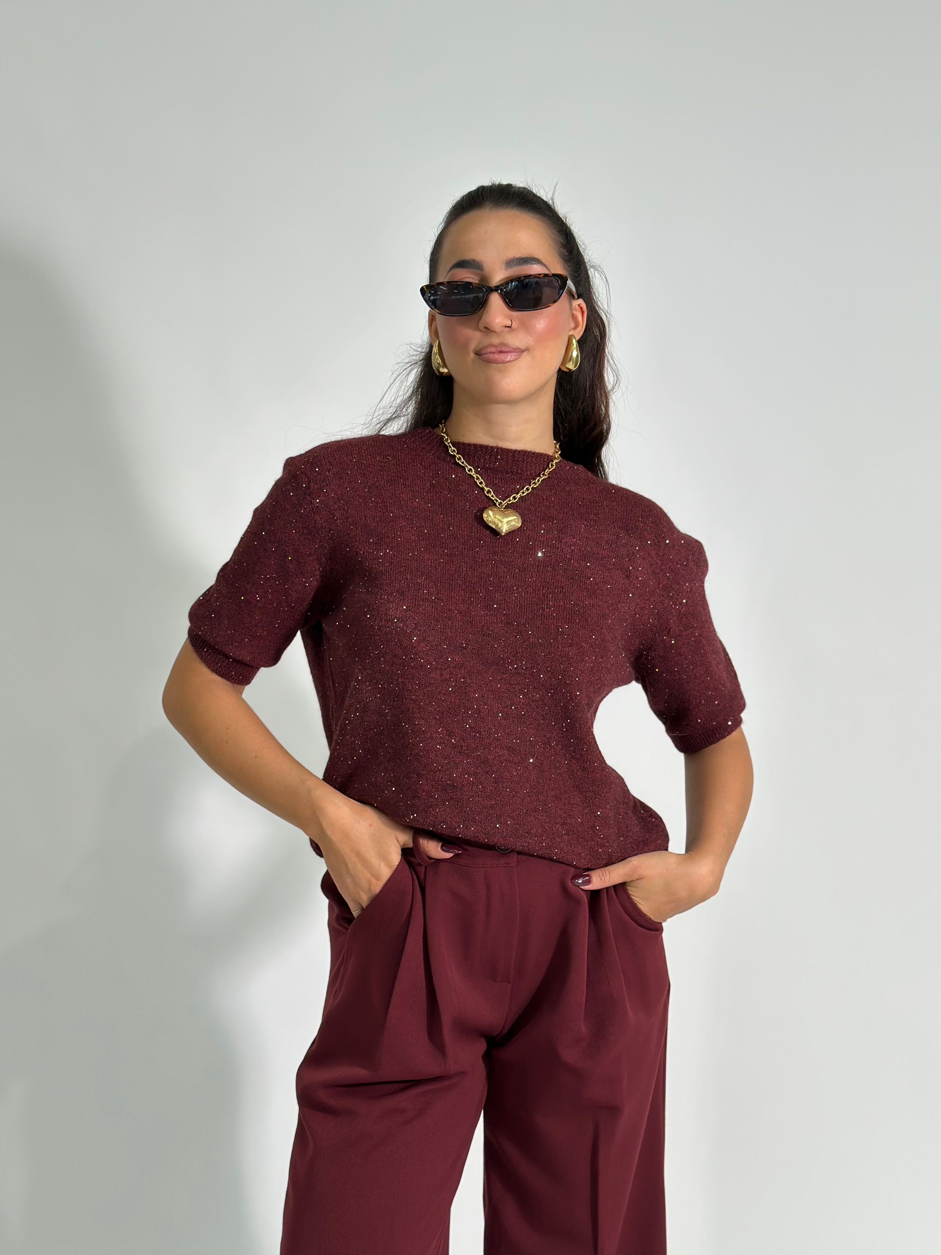 Maglia paillettes 25752 BURGUNDY