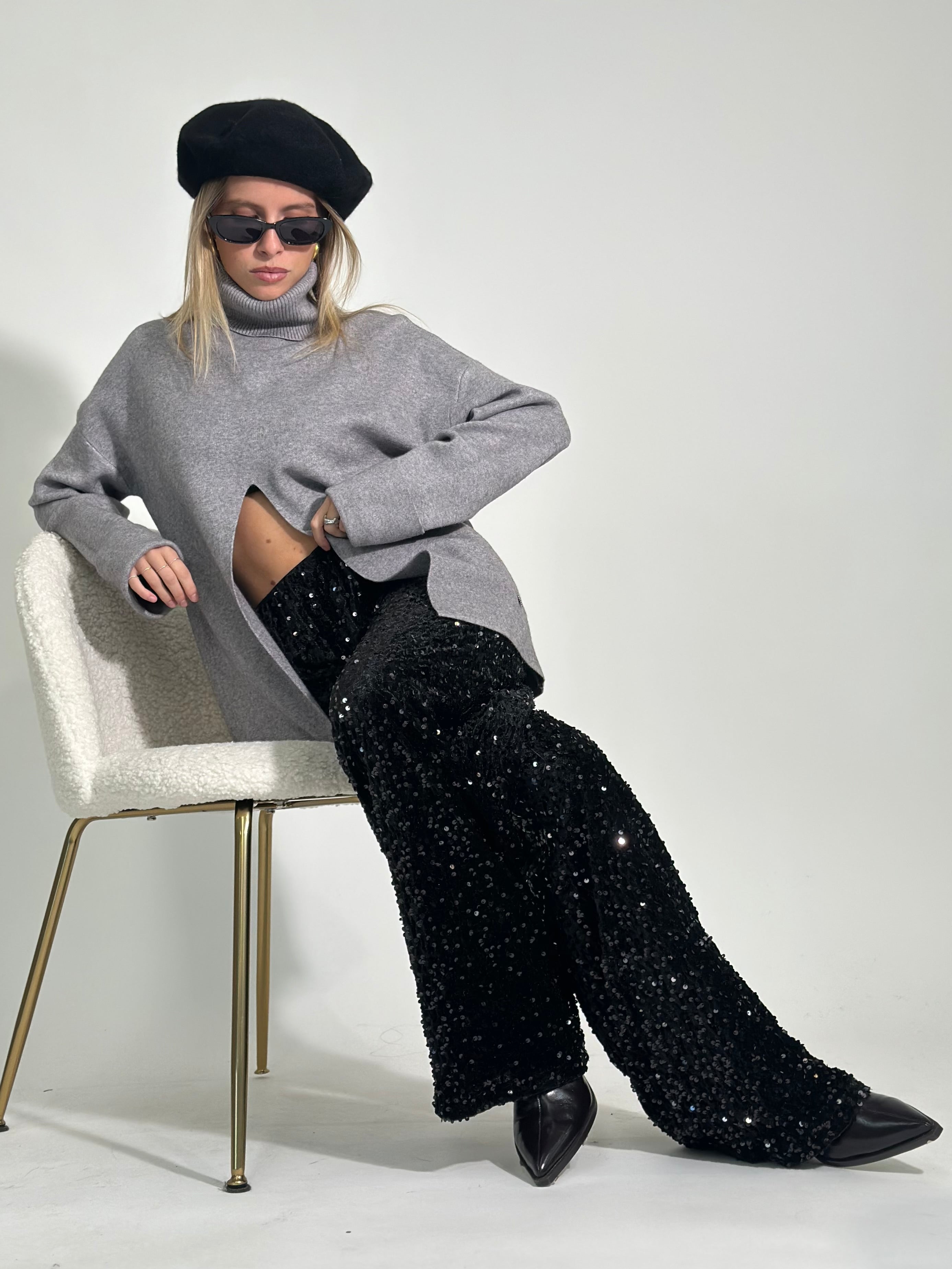 Pantalone paillettes 27833 NERO