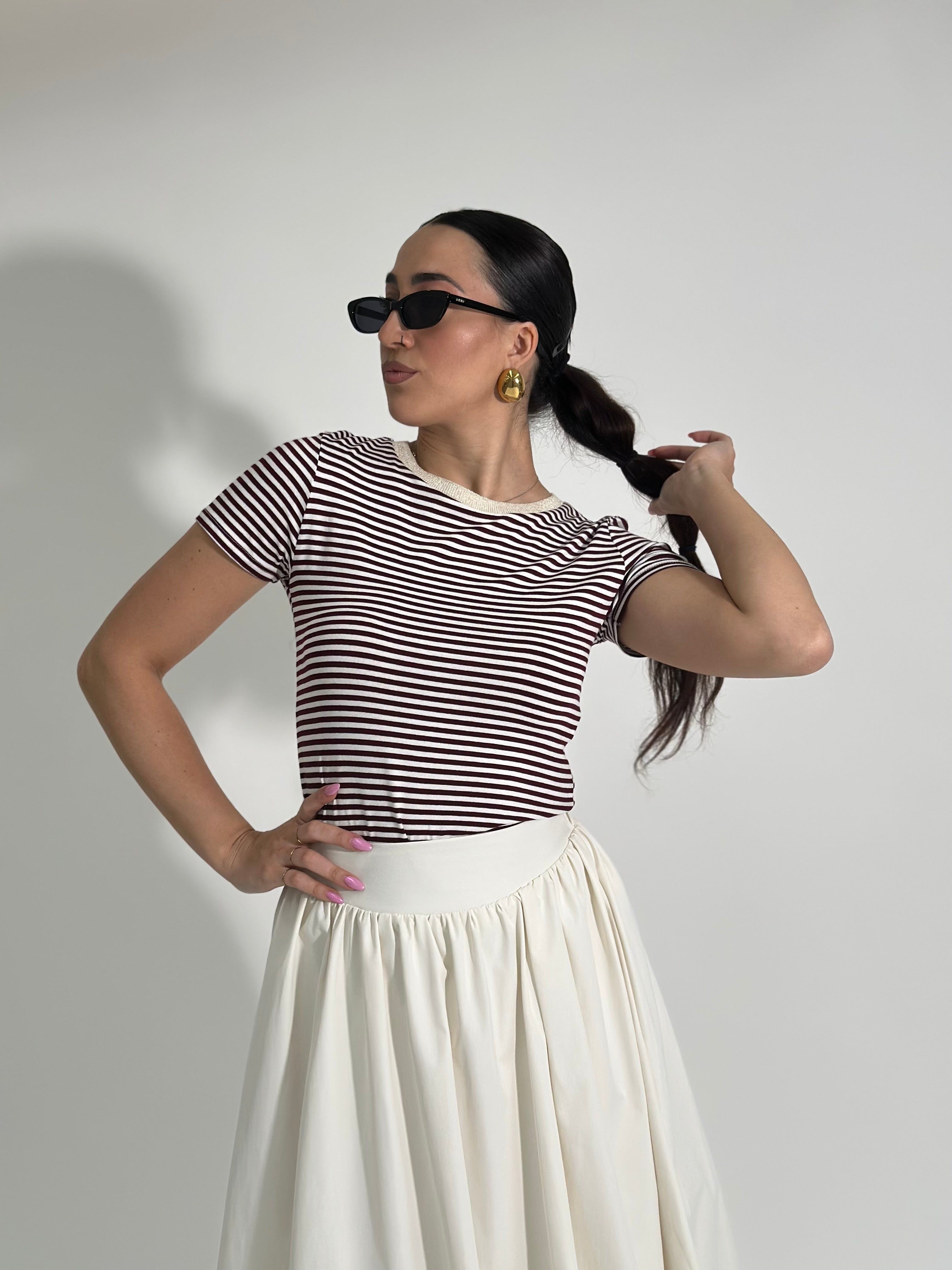 T-shirt righe 24504 BORDO'