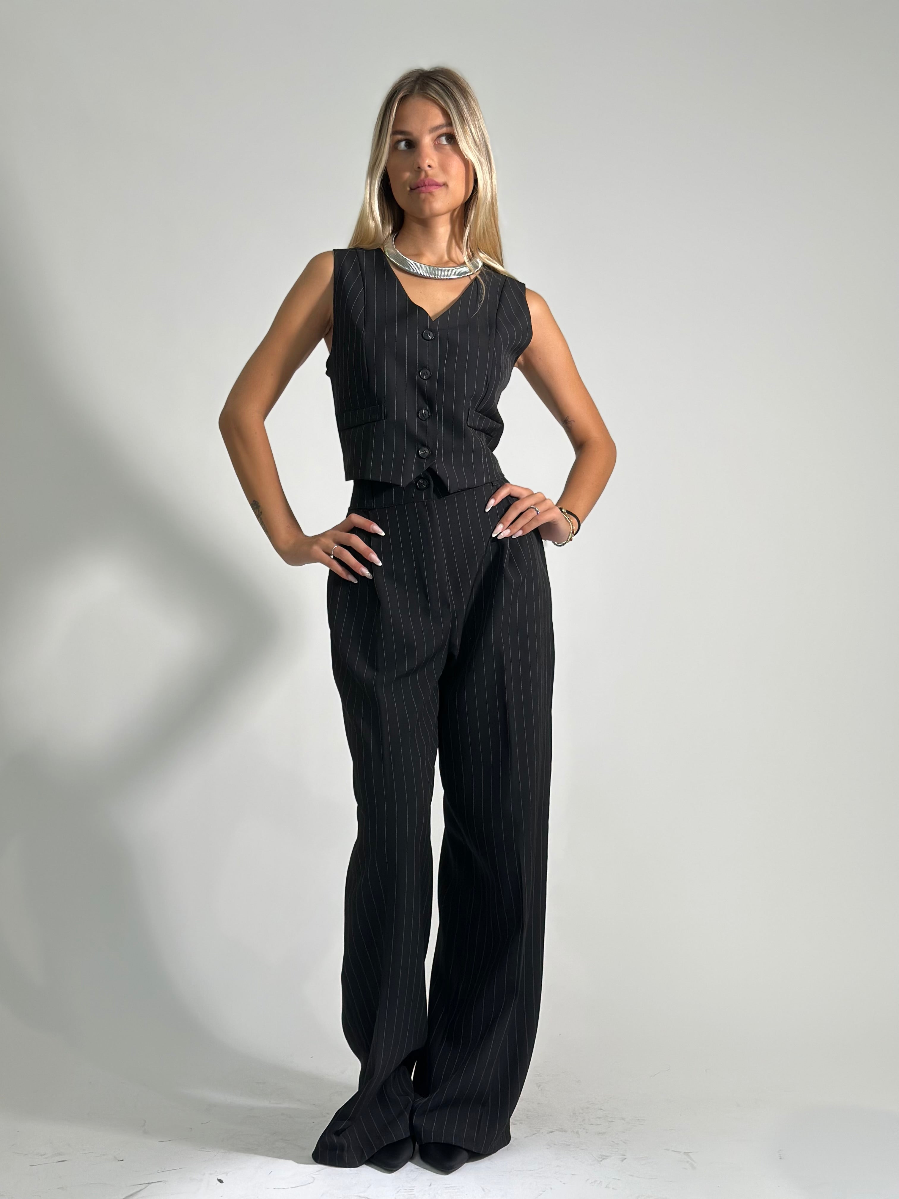 Completo gilet gessato 35755 NERO