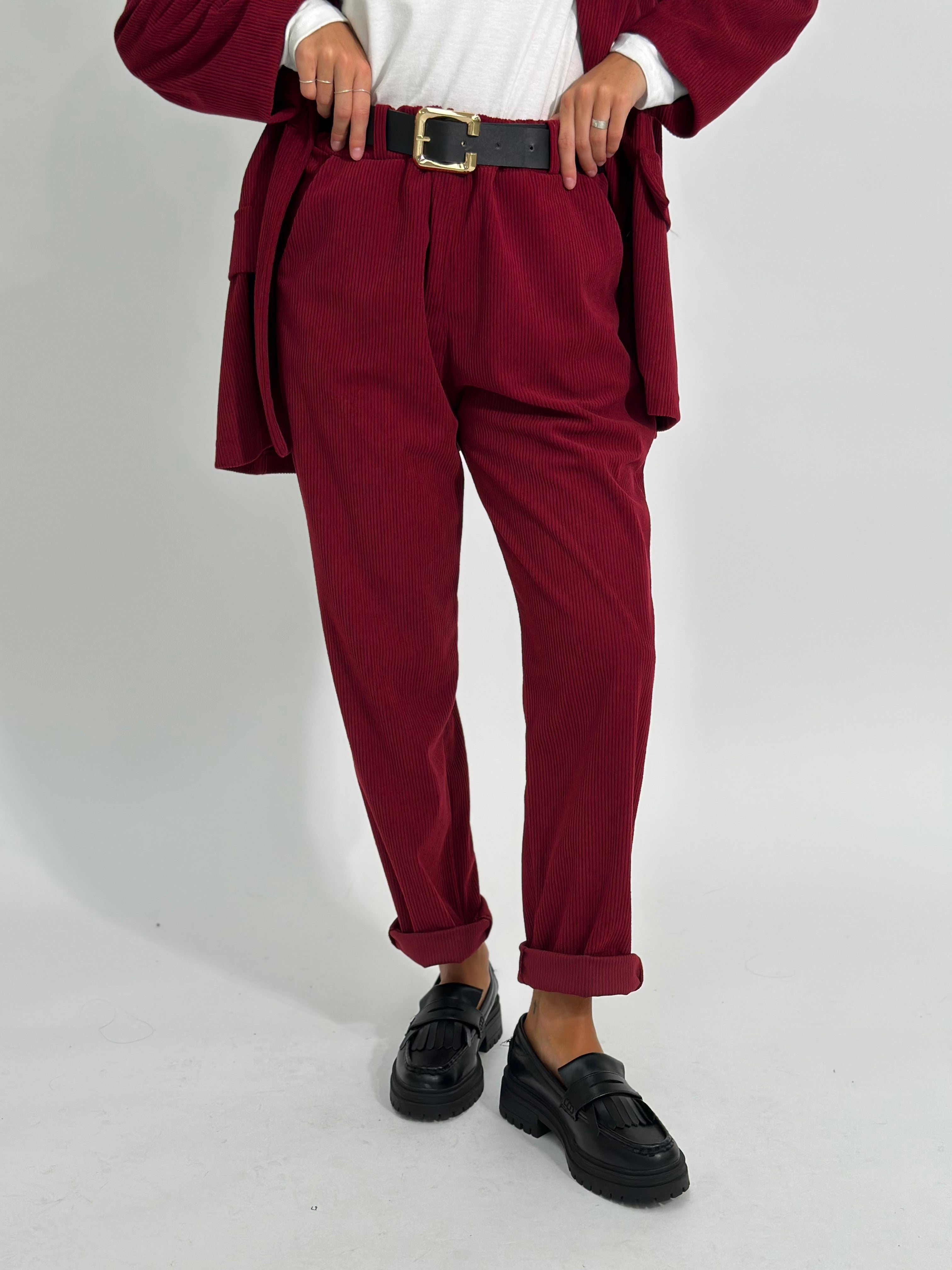 Pantalone velluto cintura 25337BURGUNDY
